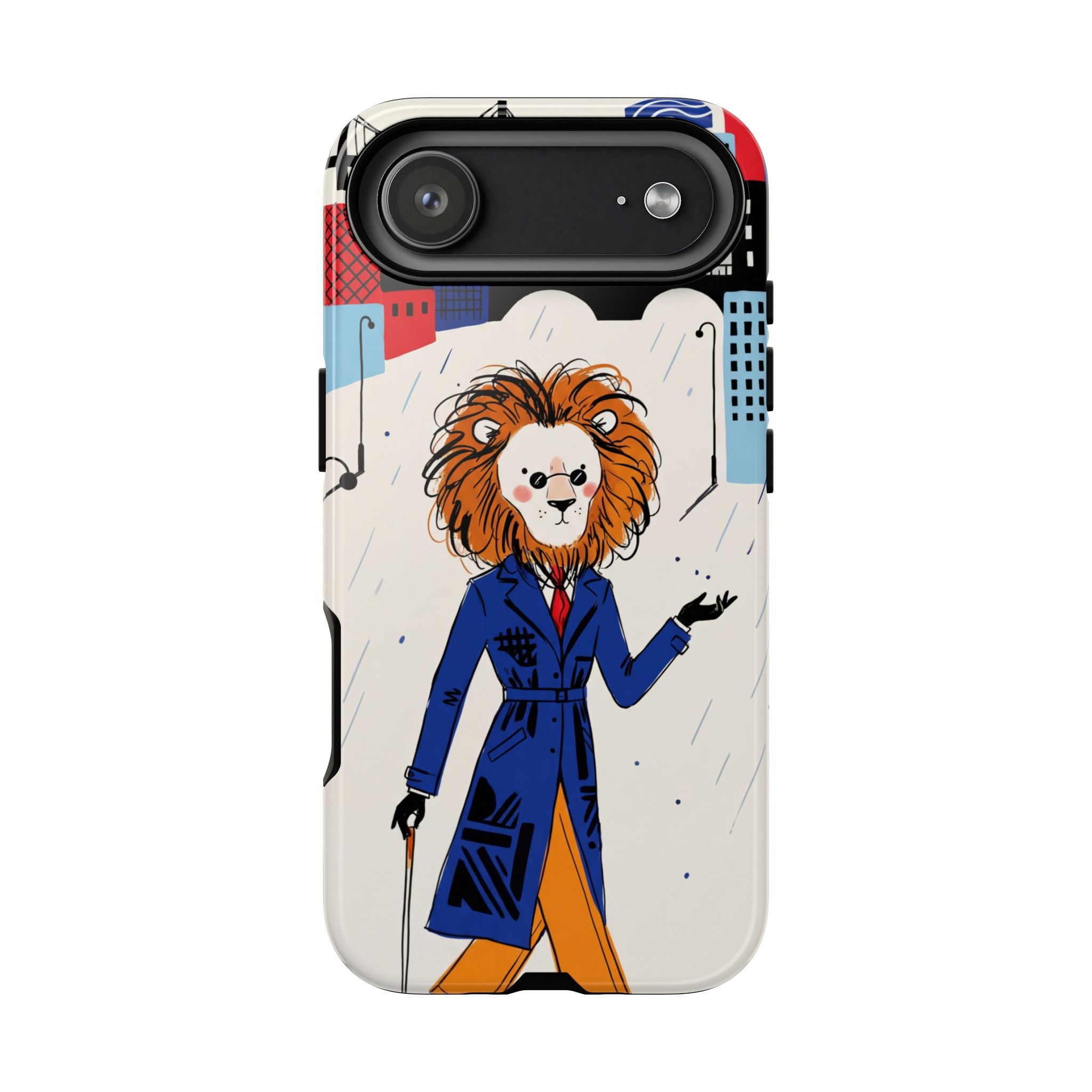 Lion Gentleman iPhone Case | Dapper Lion in City Rain