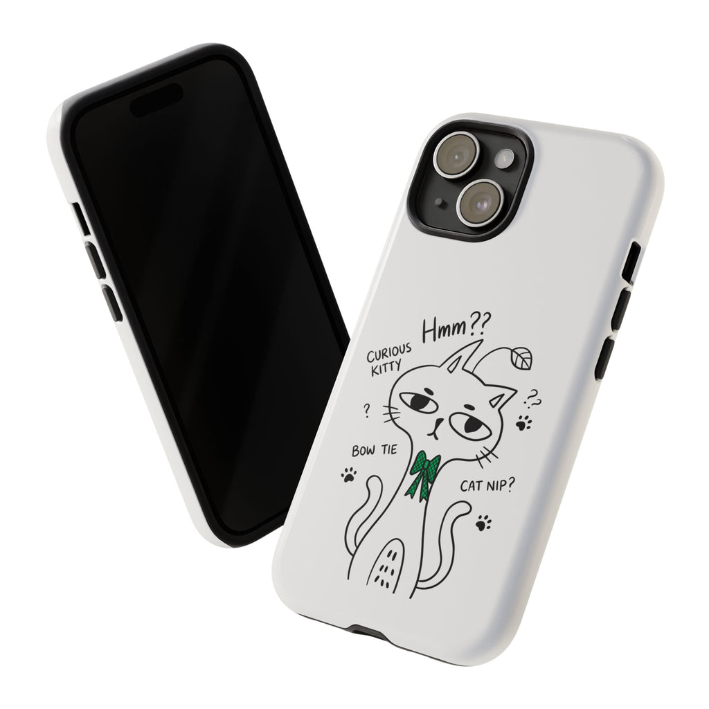 Curious Kitty Phone Case — Cute Cat Illustration with 'Hmm??' Text