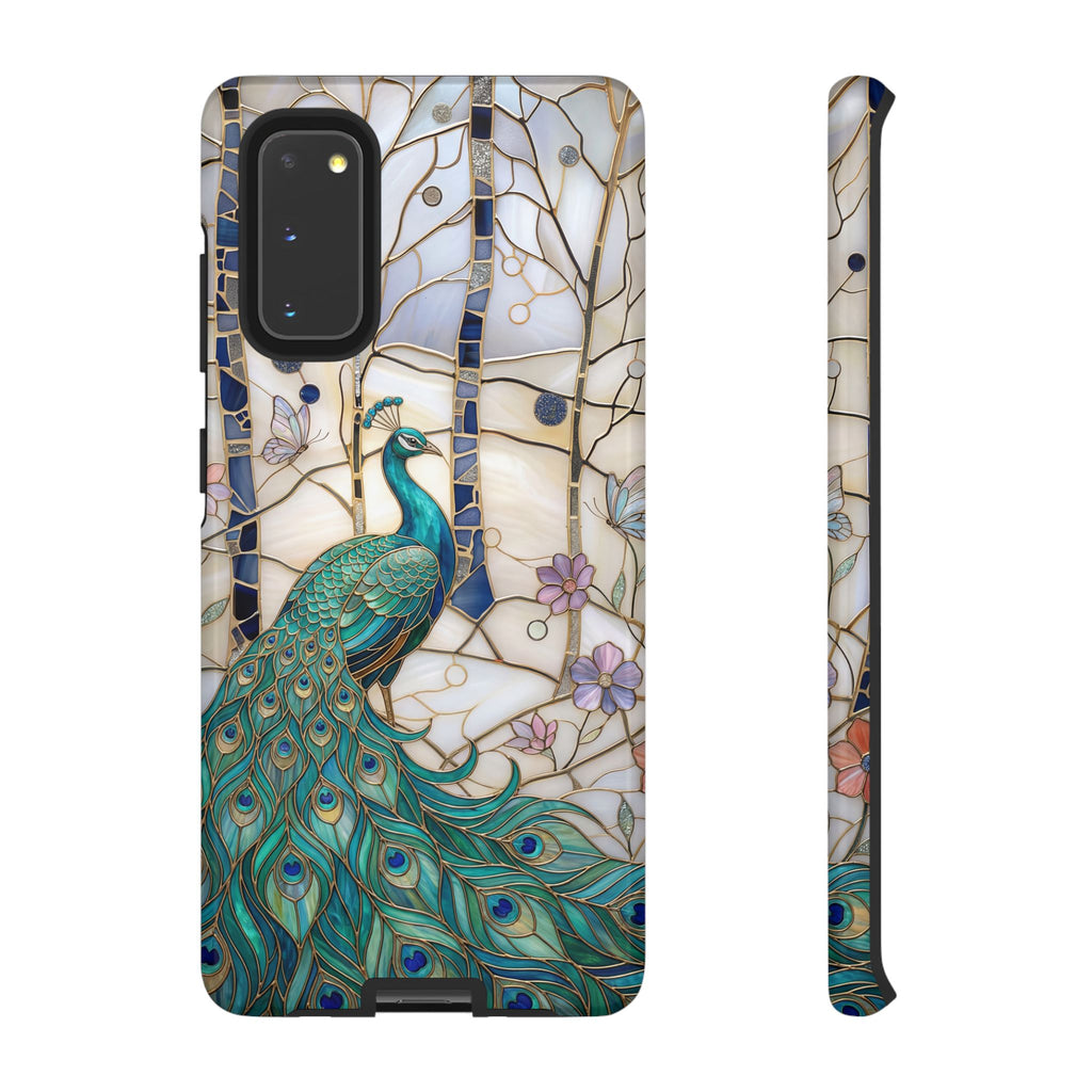 Custodia per Samsung Galaxy con motivo in vetro colorato con pavone