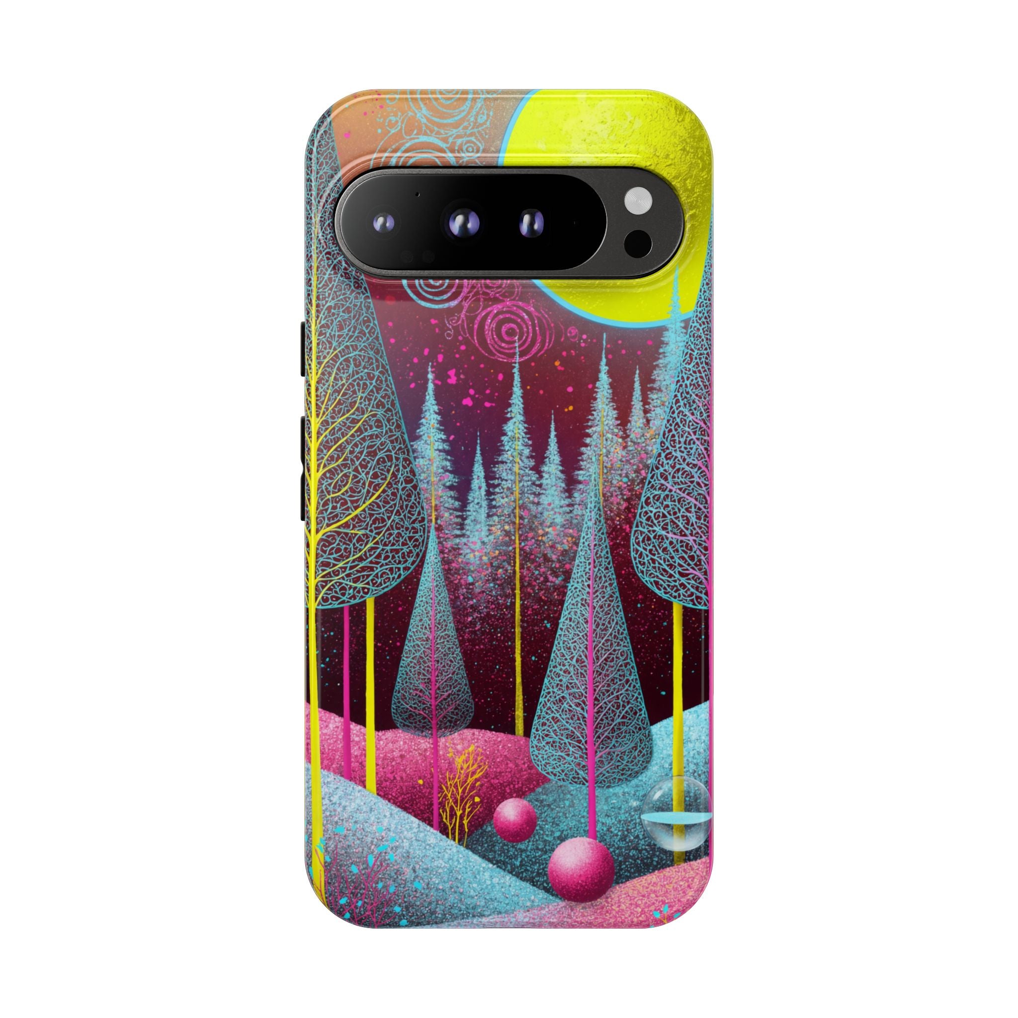 Colorful Surreal Forest Google Pixel Case | Neon Moon, Trees & Abstract Landscape