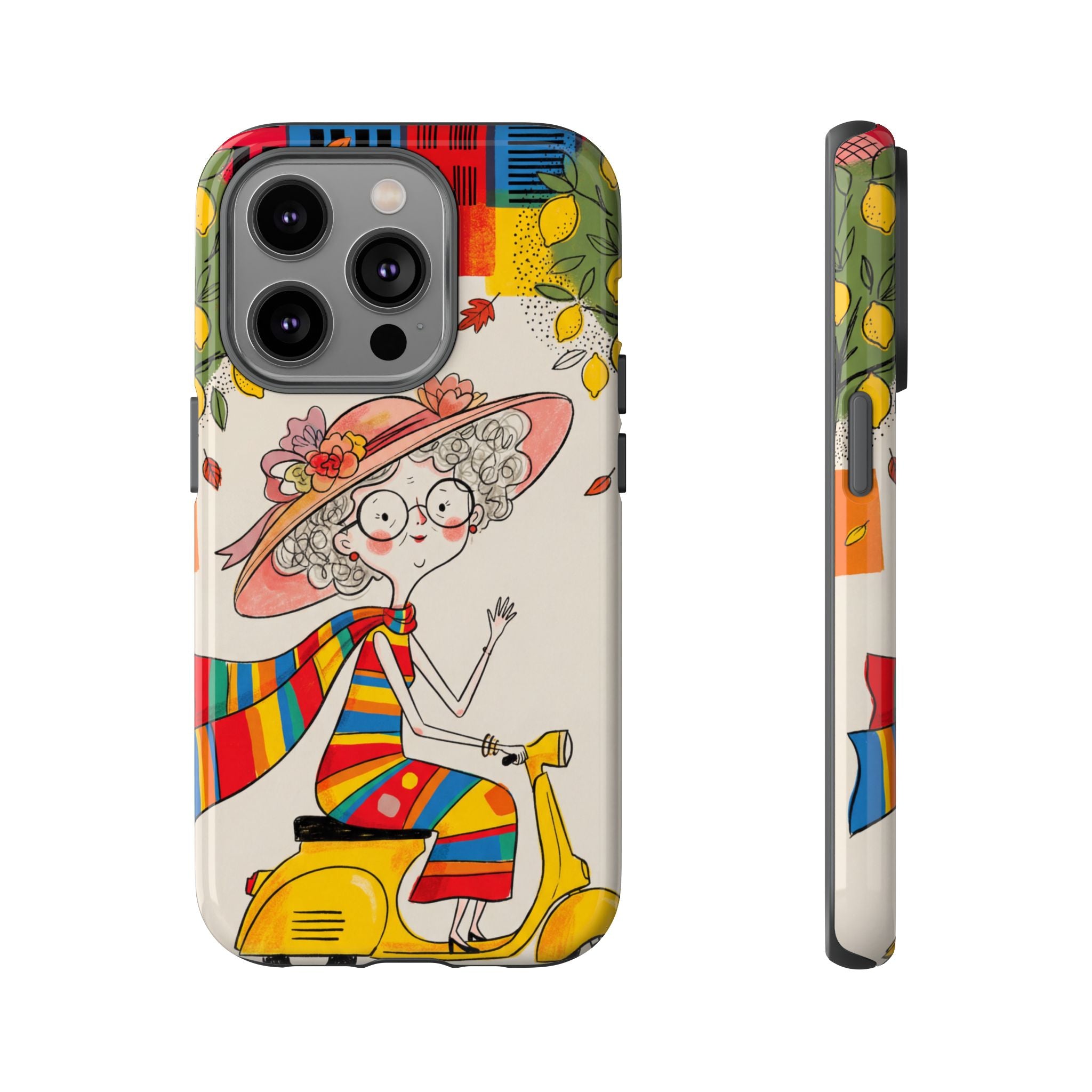 Vintage Scooter Granny iPhone Case | Colourful Retro Elderly Lady Design