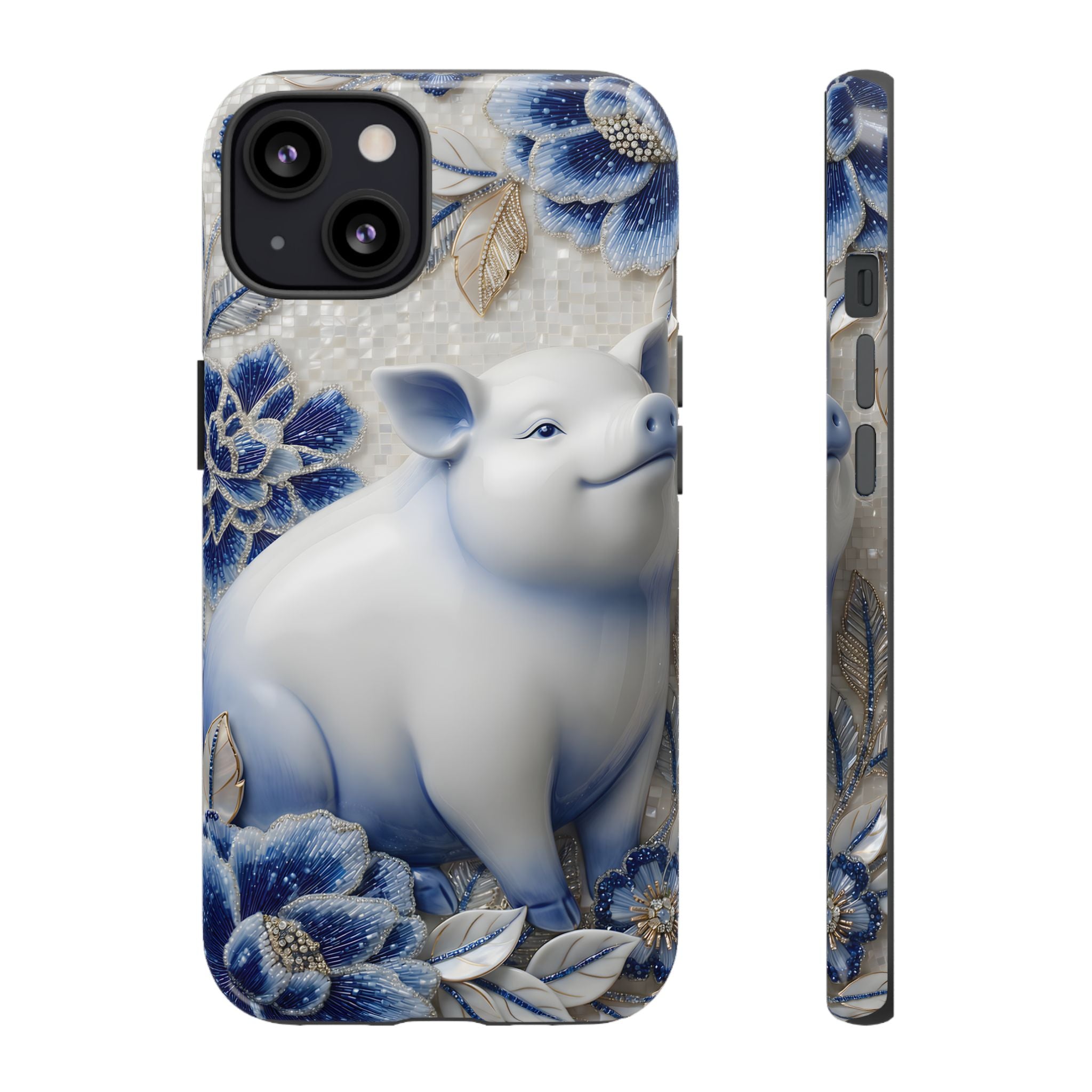 Asian Zodiac Pig iPhone Case | Blue & White Porcelain Slim Protective Shockproof Case| Year of the Pig Gift