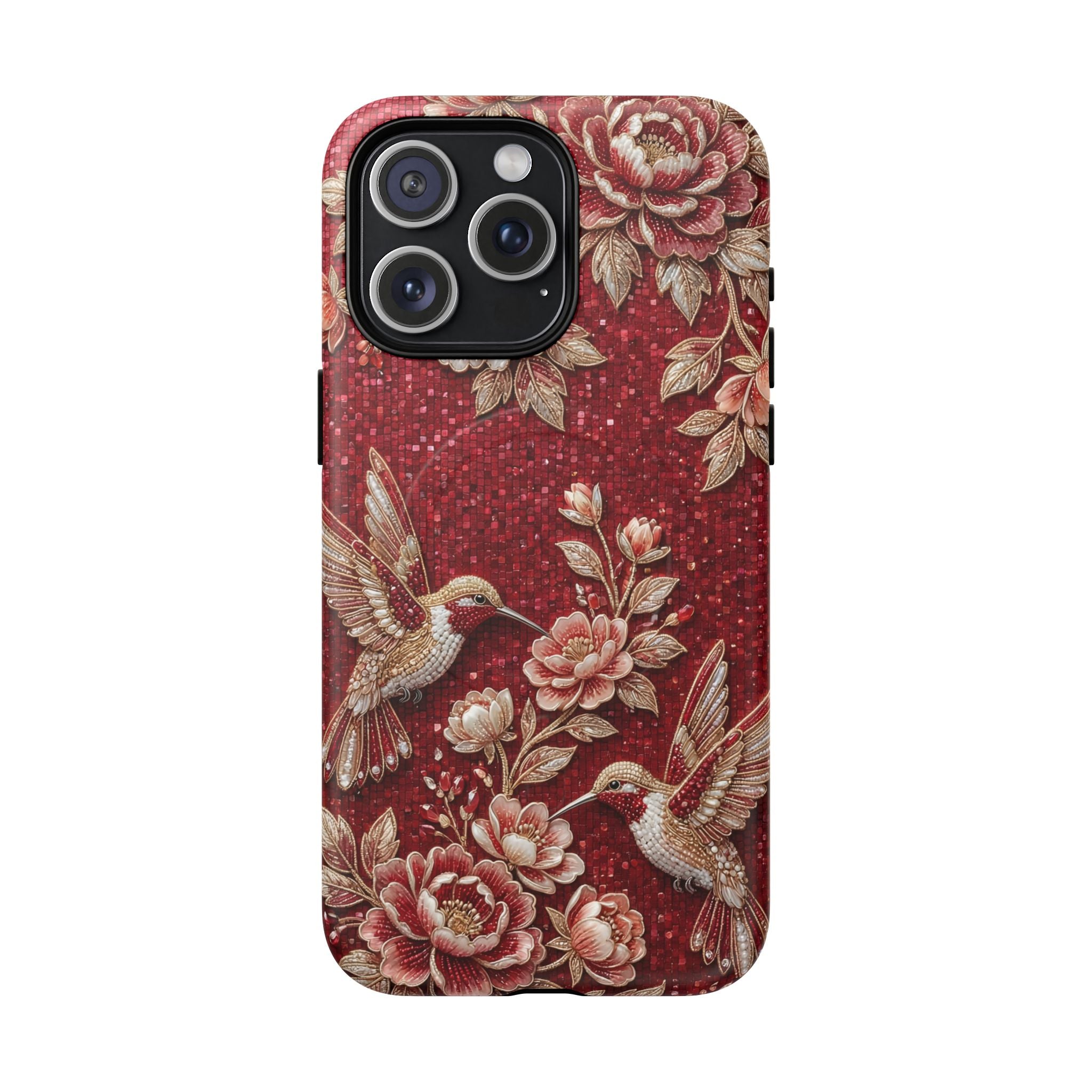 Floral Hummingbird Tough Case | Vintage Red MagSafe iPhone Case