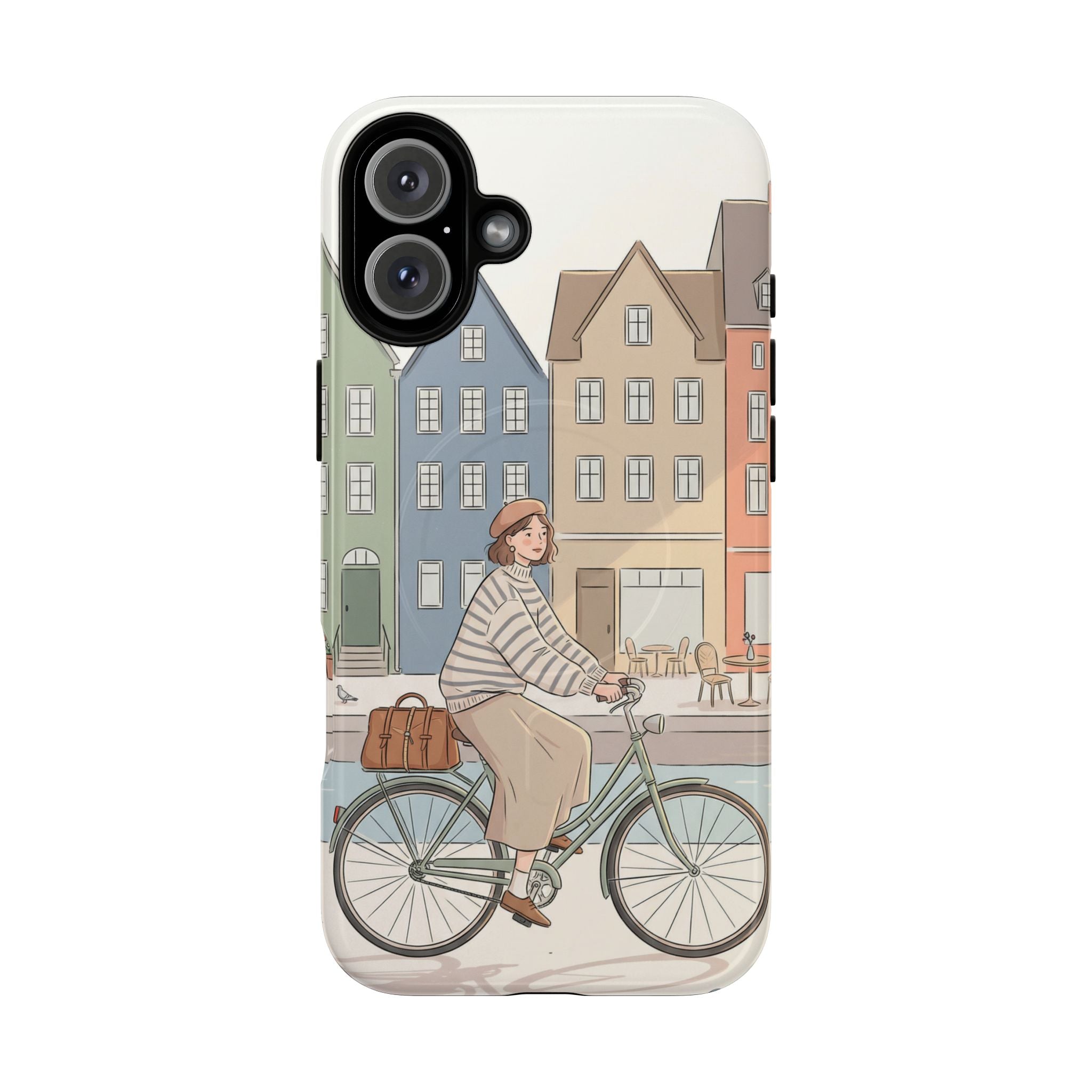 City Bike MagSafe iPhone Case | Cozy European Street Illustration Tough Cases