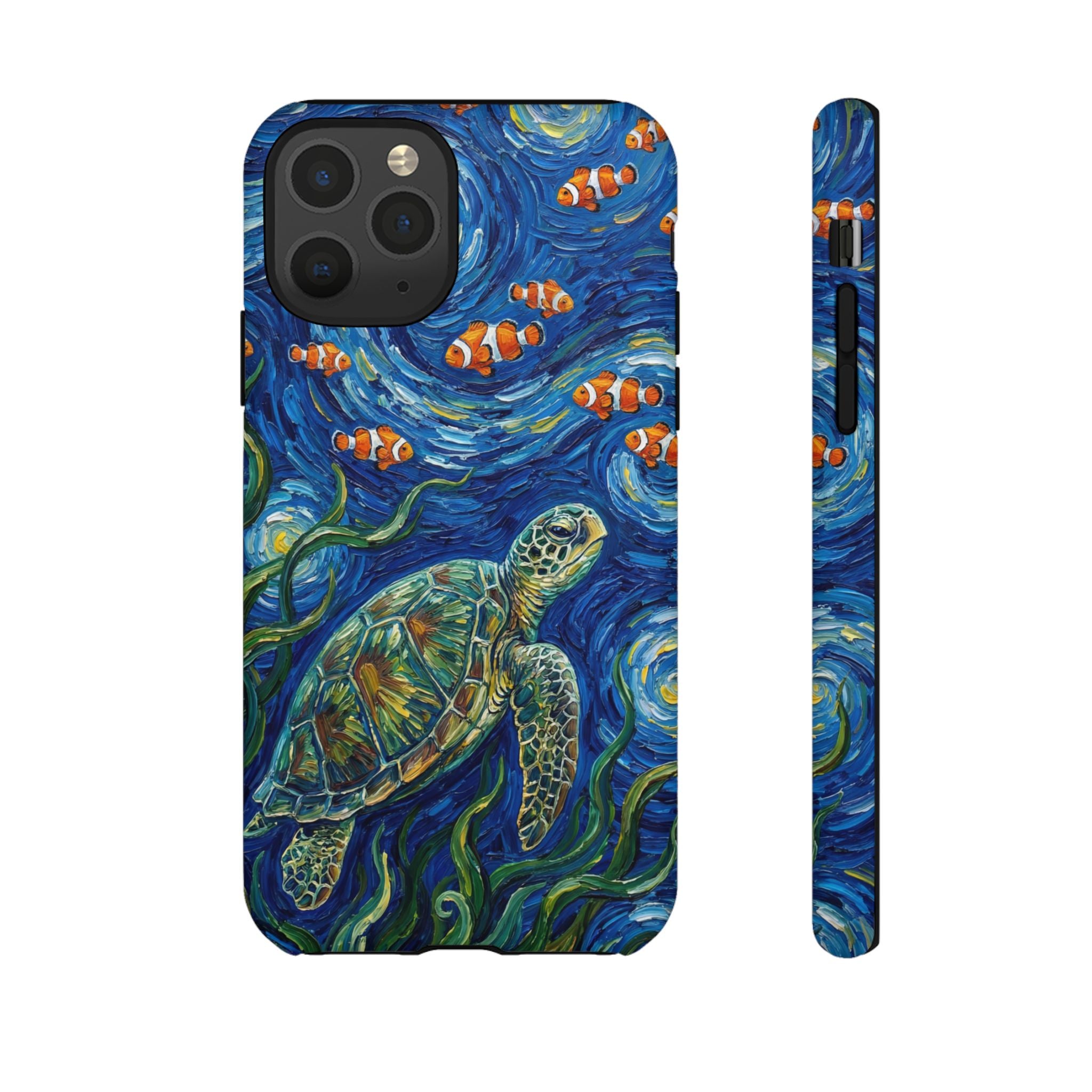 Sea Turtle & Clownfish Tough iPhone Case | Van Gogh Style Ocean Art