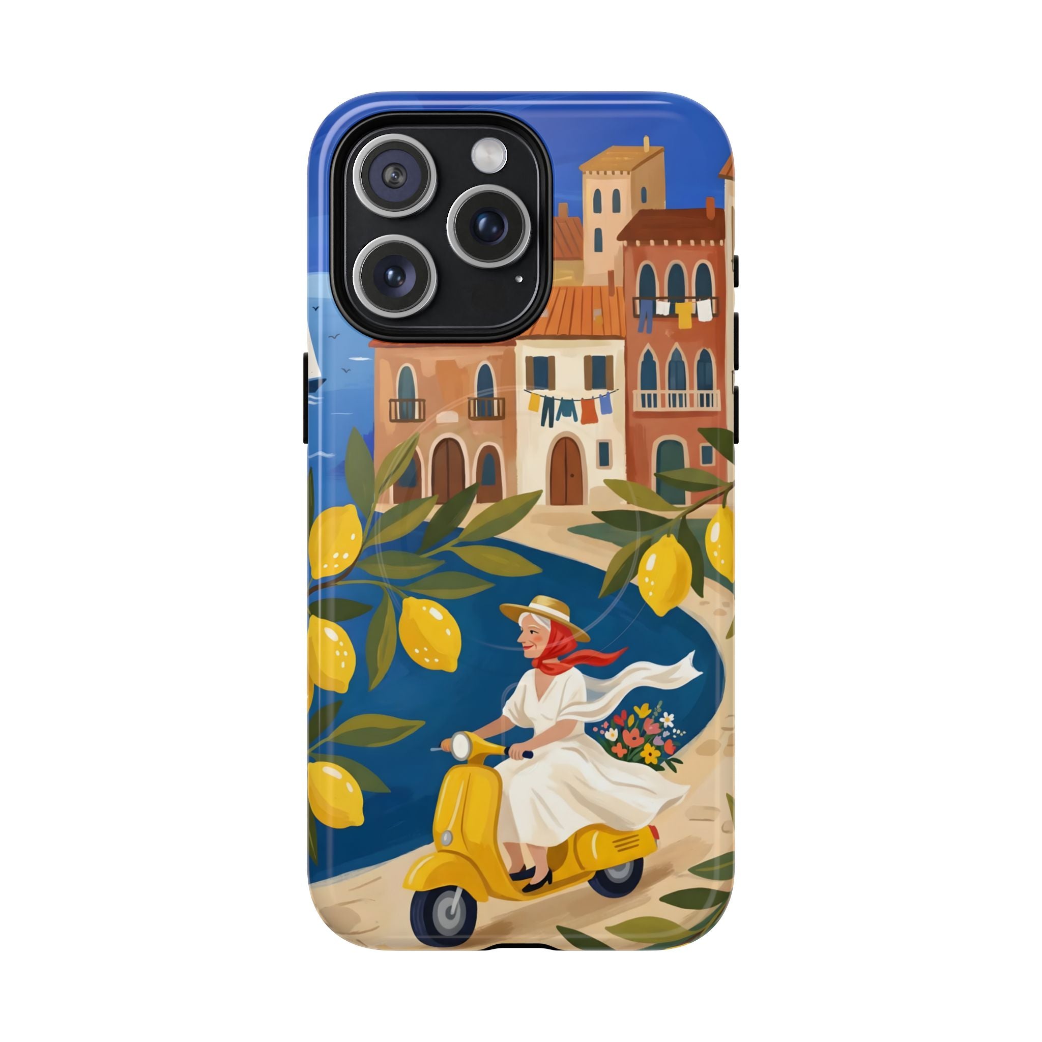 Lemon Coast Scooter MagSafe iPhone Case | Mediterranean Vespa Travel Design