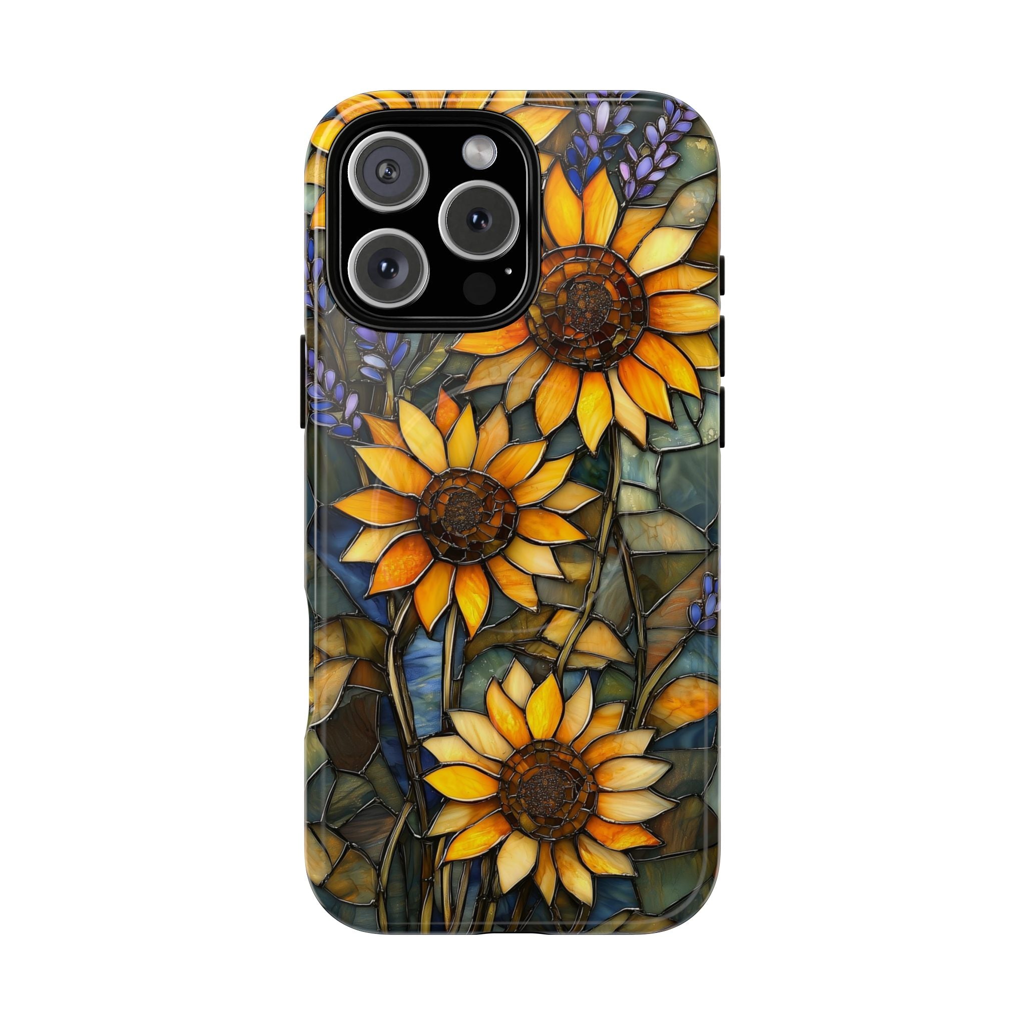 Custodia MagSafe resistente per iPhone con motivo a girasole in vetro colorato