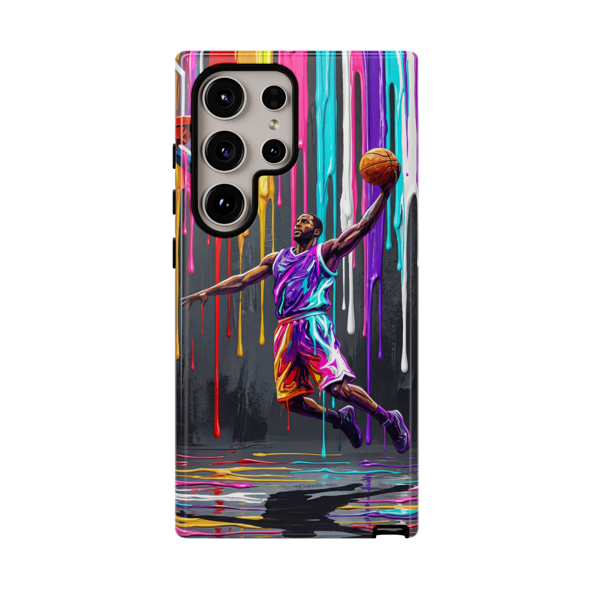Color Splash Basketball Samsung Galaxy Phone Case | Vibrant Drip Dunk Design