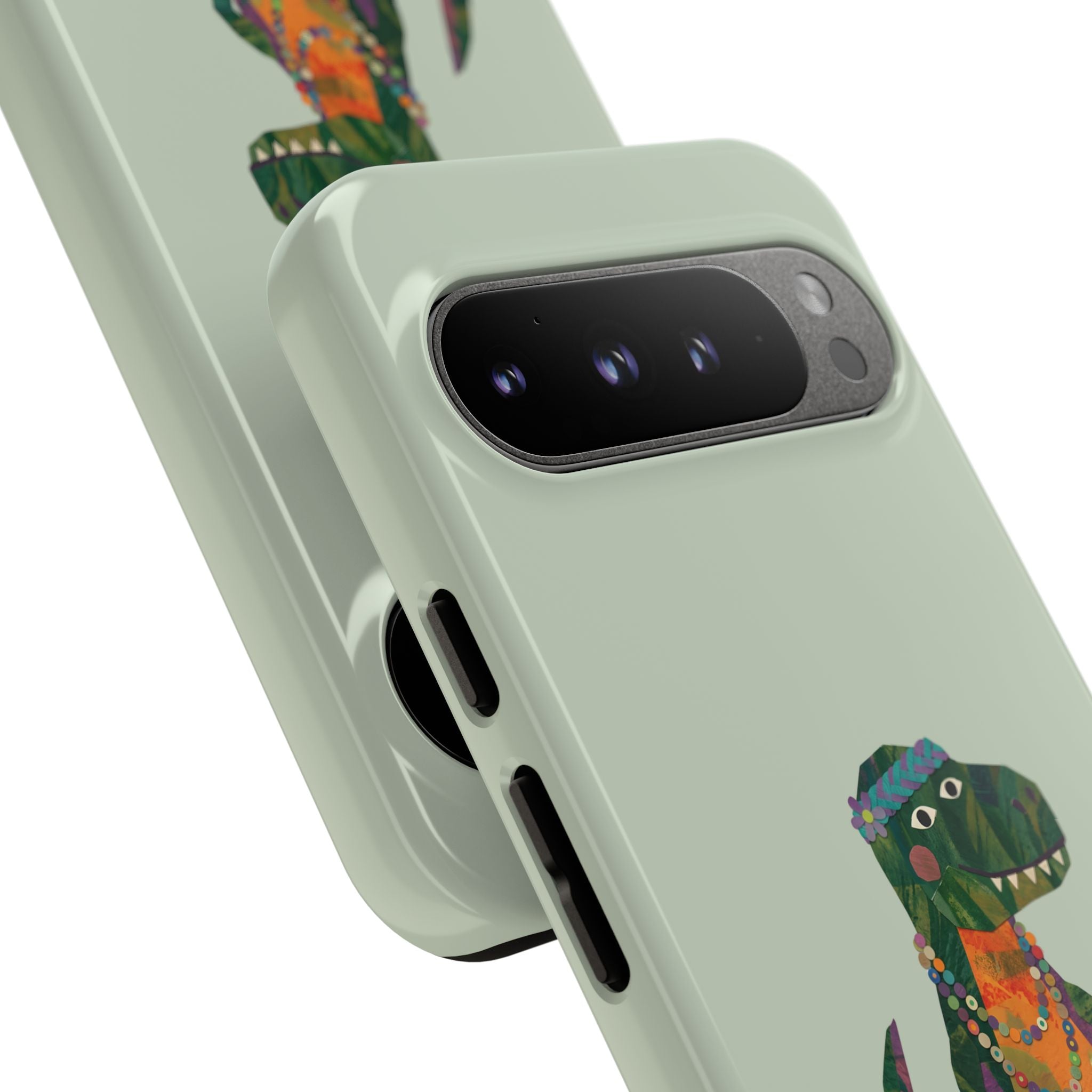Funny T Rex Tough Google Pixel Phone Case | Sage Green Inner Peace Dinosaur Cover