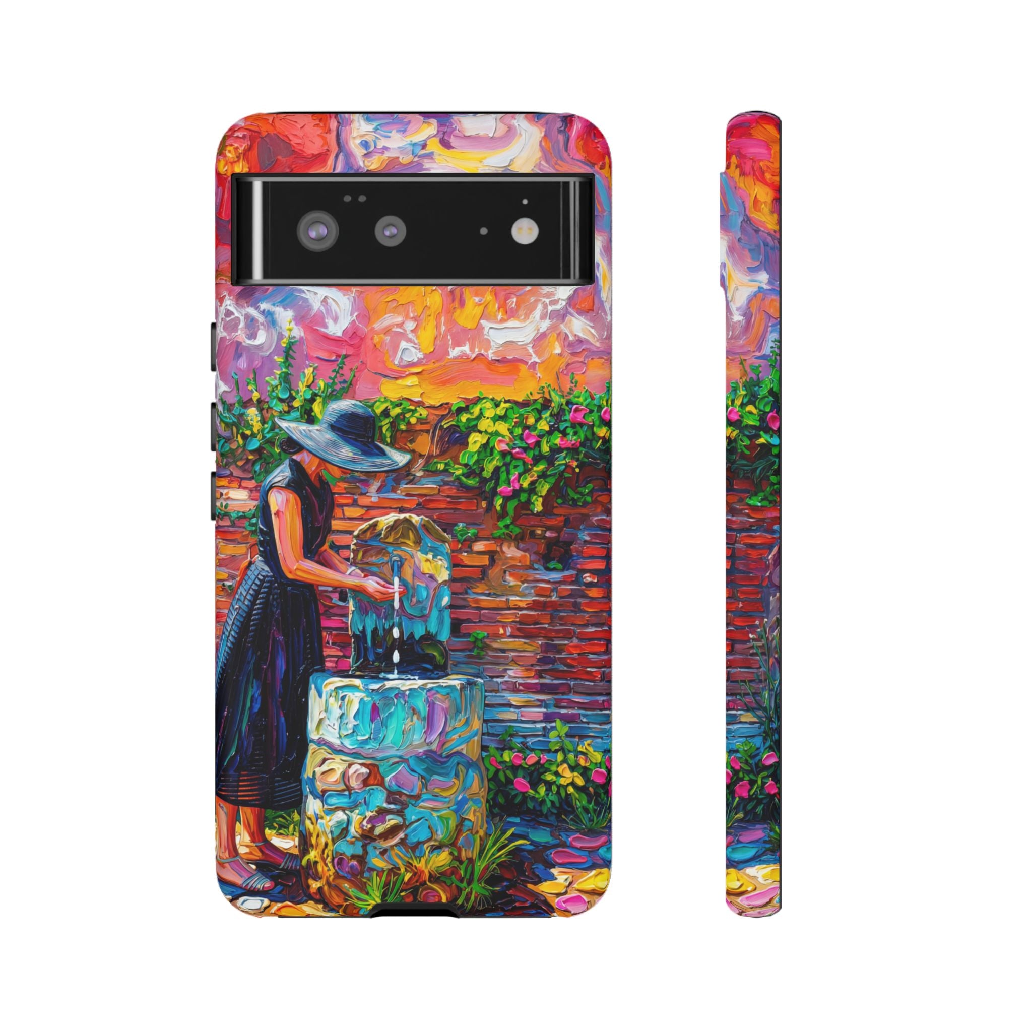 Artistic Garden Google Pixel Case | Woman at Well Colourful Impressionist Design
