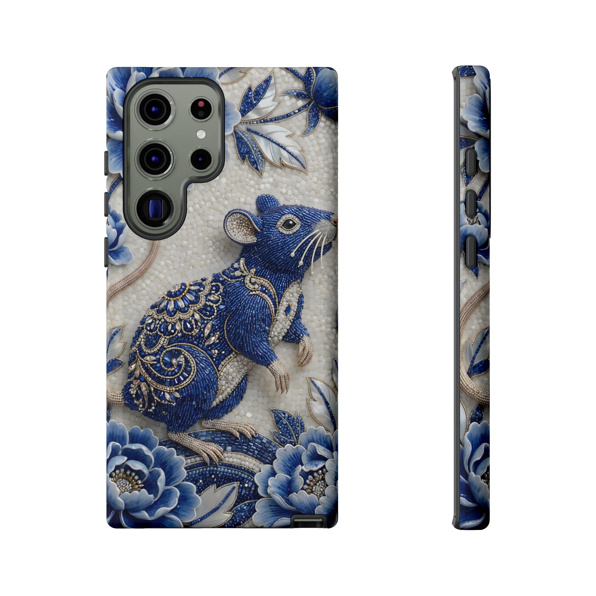 Asian Zodiac Rat Samsung Galaxy Phone Case | Blue & White Porcelain Art Slim Protective iPhone Case | Year of the Rat Gift