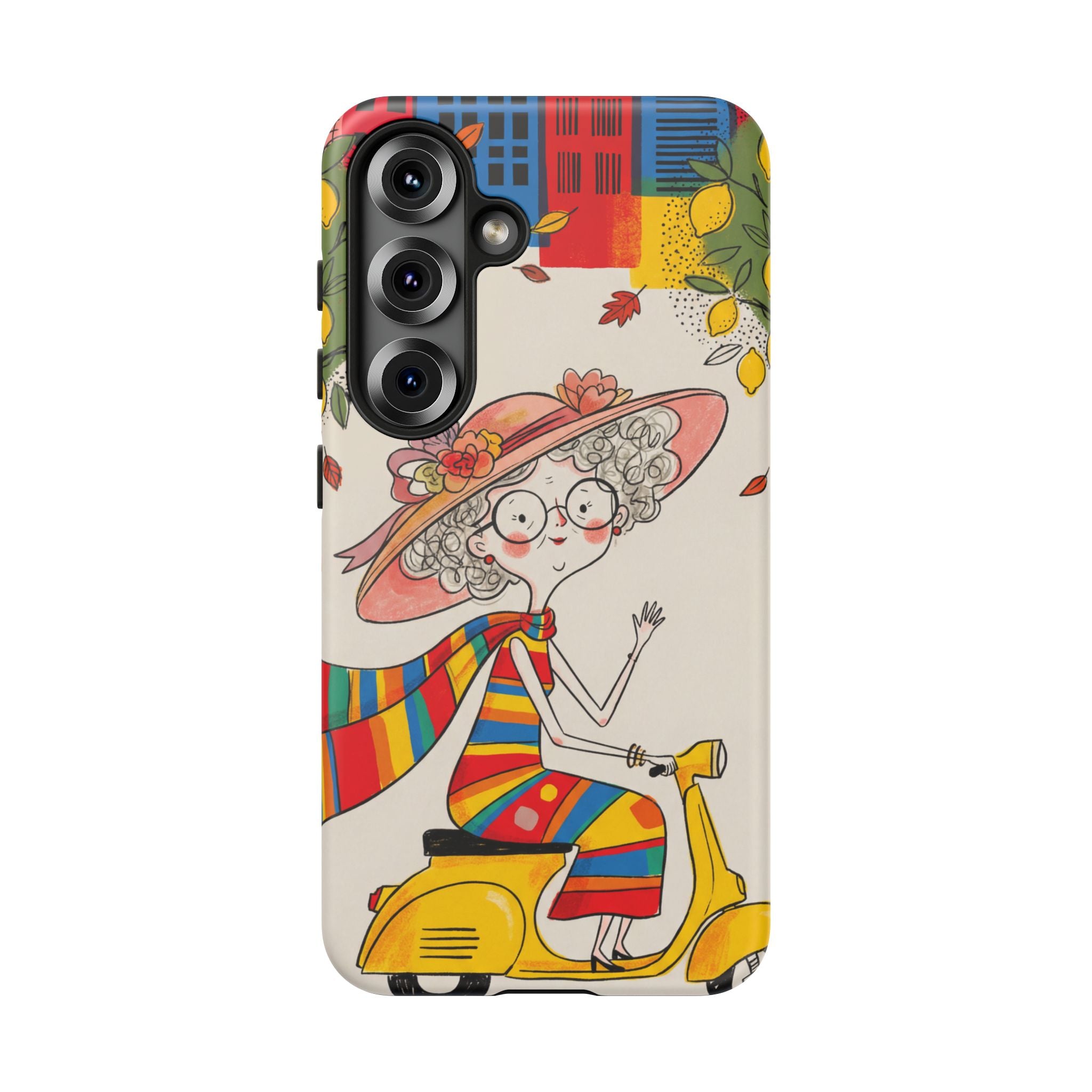 Vintage Scooter Granny Samsung Galaxy Phone Case | Colourful Retro Elderly Lady Design