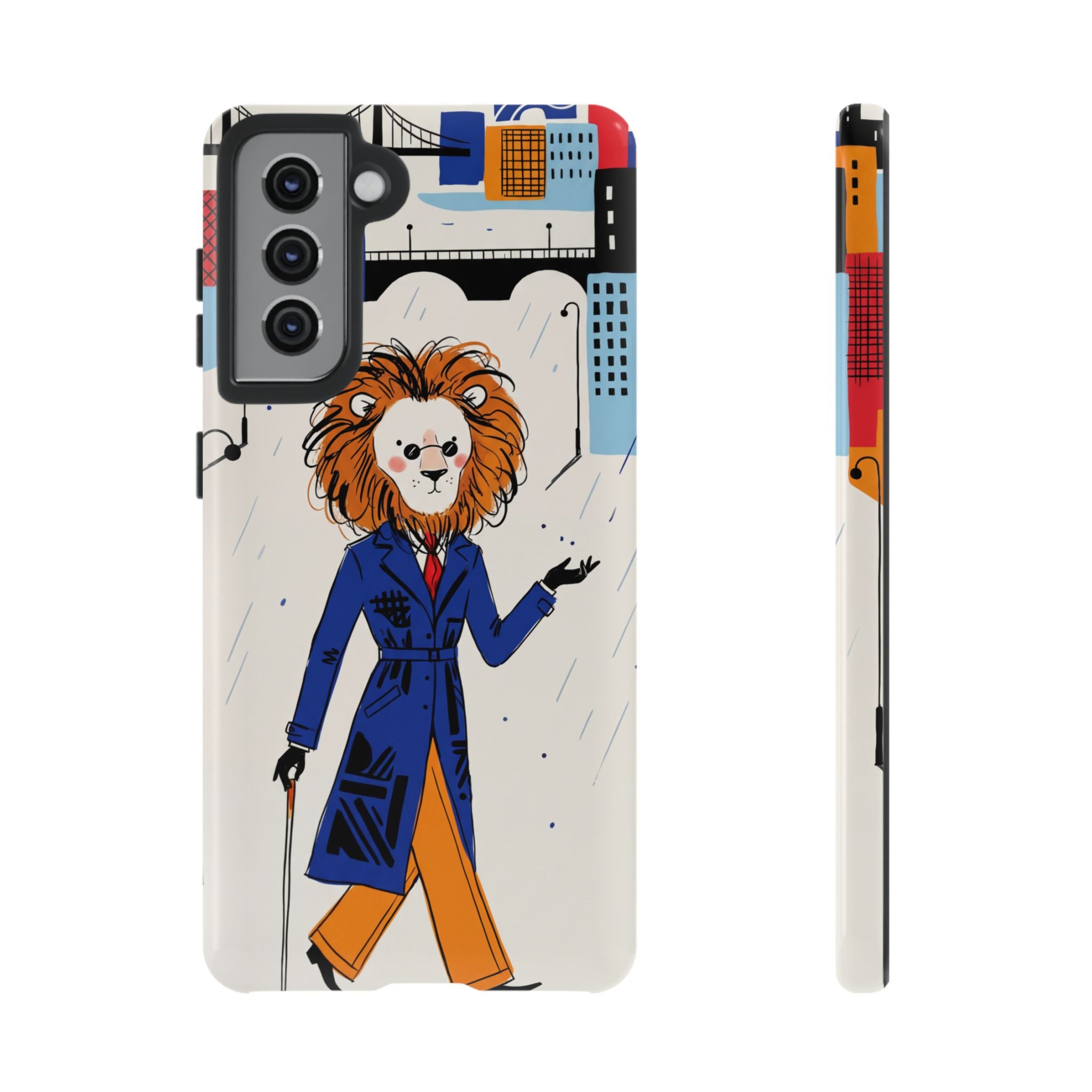 Lion Gentleman Samsung Galaxy Phone Case | Dapper Lion in City Rain