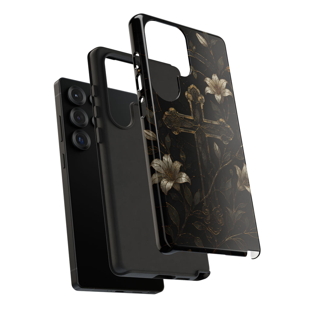 Gothic Cross Lily Samsung Galaxy Phone Case | Christian iPhone Case