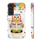 Owl News Floral Samsung Galaxy Phone Case | Cute Owl Reading Newspaper on Toilet