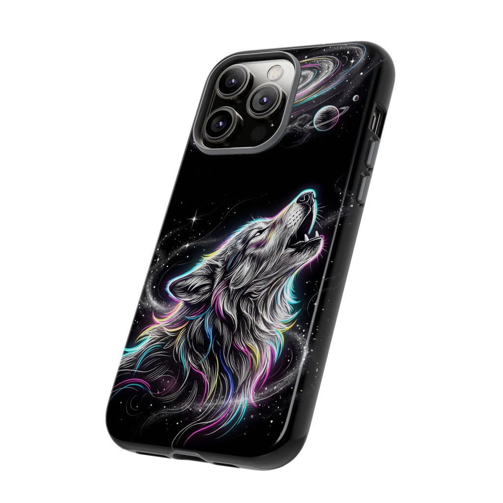 Wolf Galaxy Tough iPhone Case | Colorful Howling Wolf Space Design