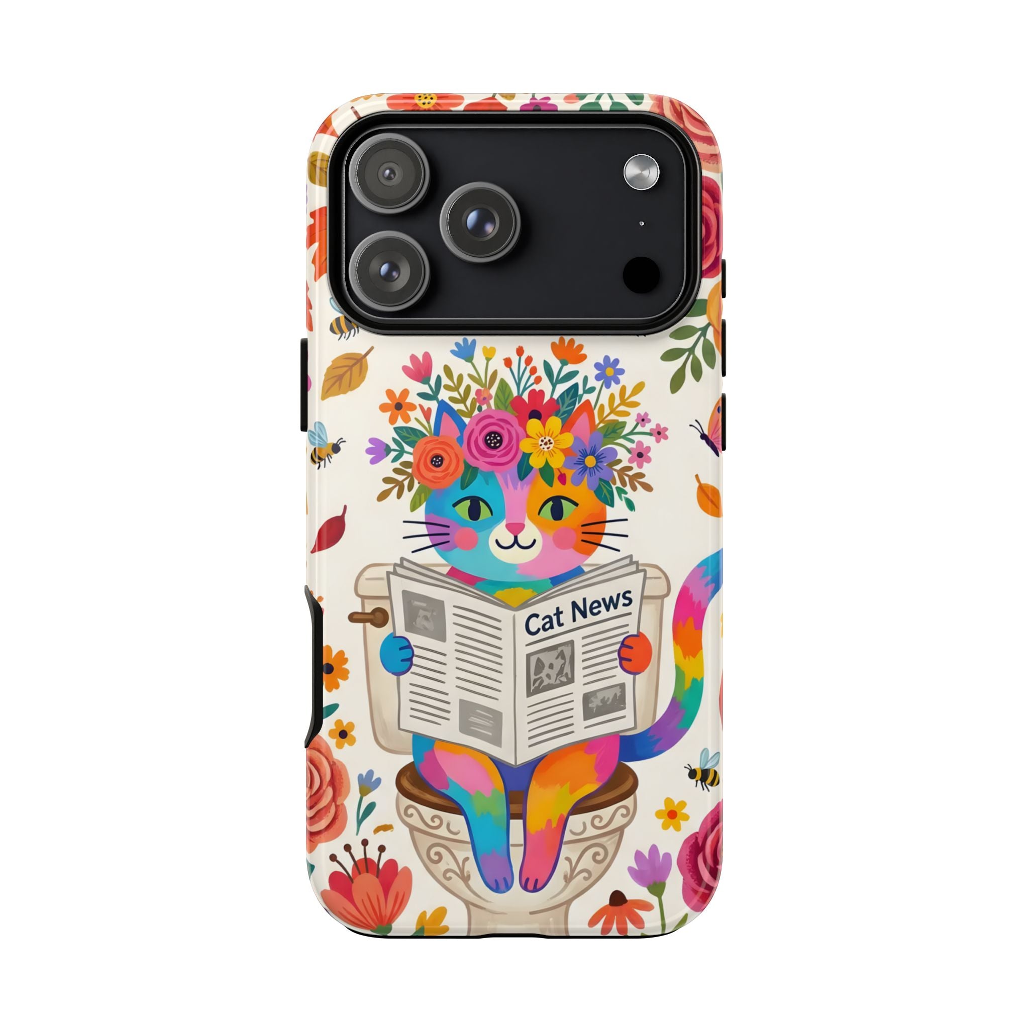 Floral Rainbow Cat iPhone Case | Cat News Design