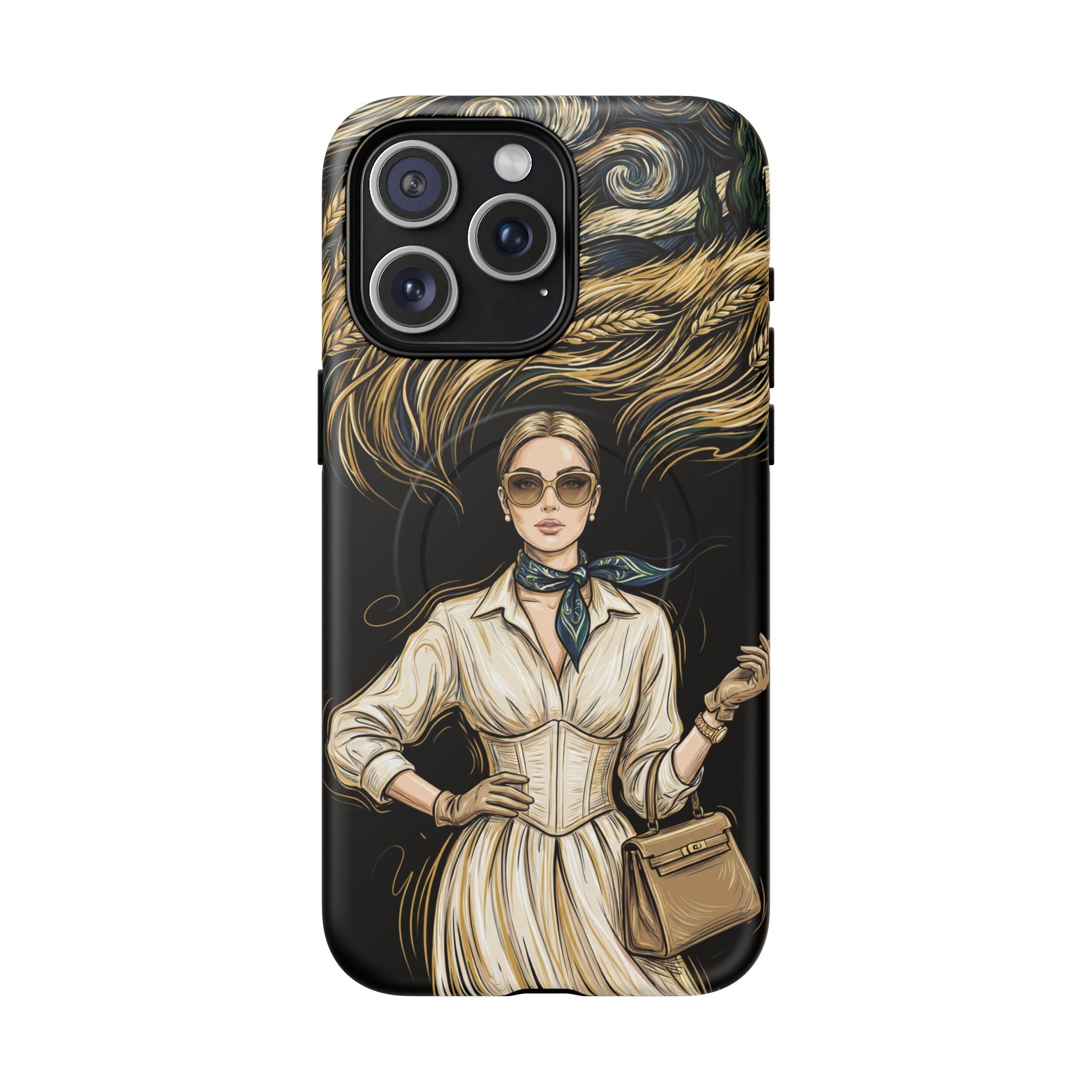 Vintage Elegance MagSafe iPhone Case | Retro Woman with Flowing Golden Hair