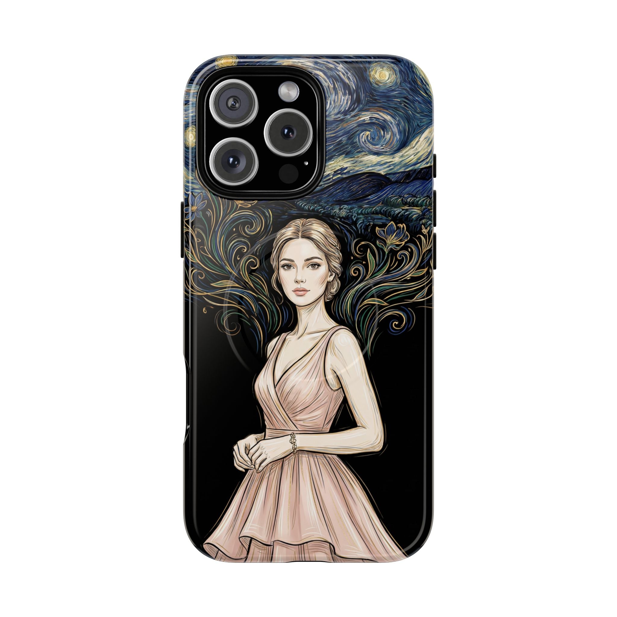 Art Nouveau Starry Night MagSafe iPhone Case | Elegant Woman Illustration Tough Case