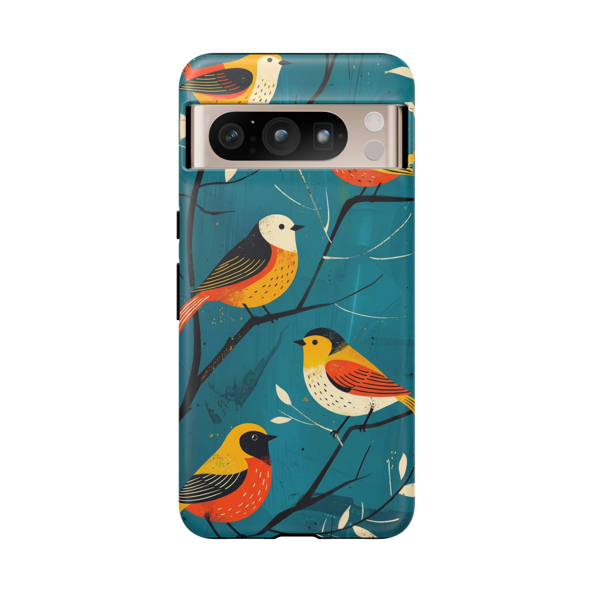 Bird Pattern Tough Google Pixel Phone Case | Colourful Songbirds on Teal Background