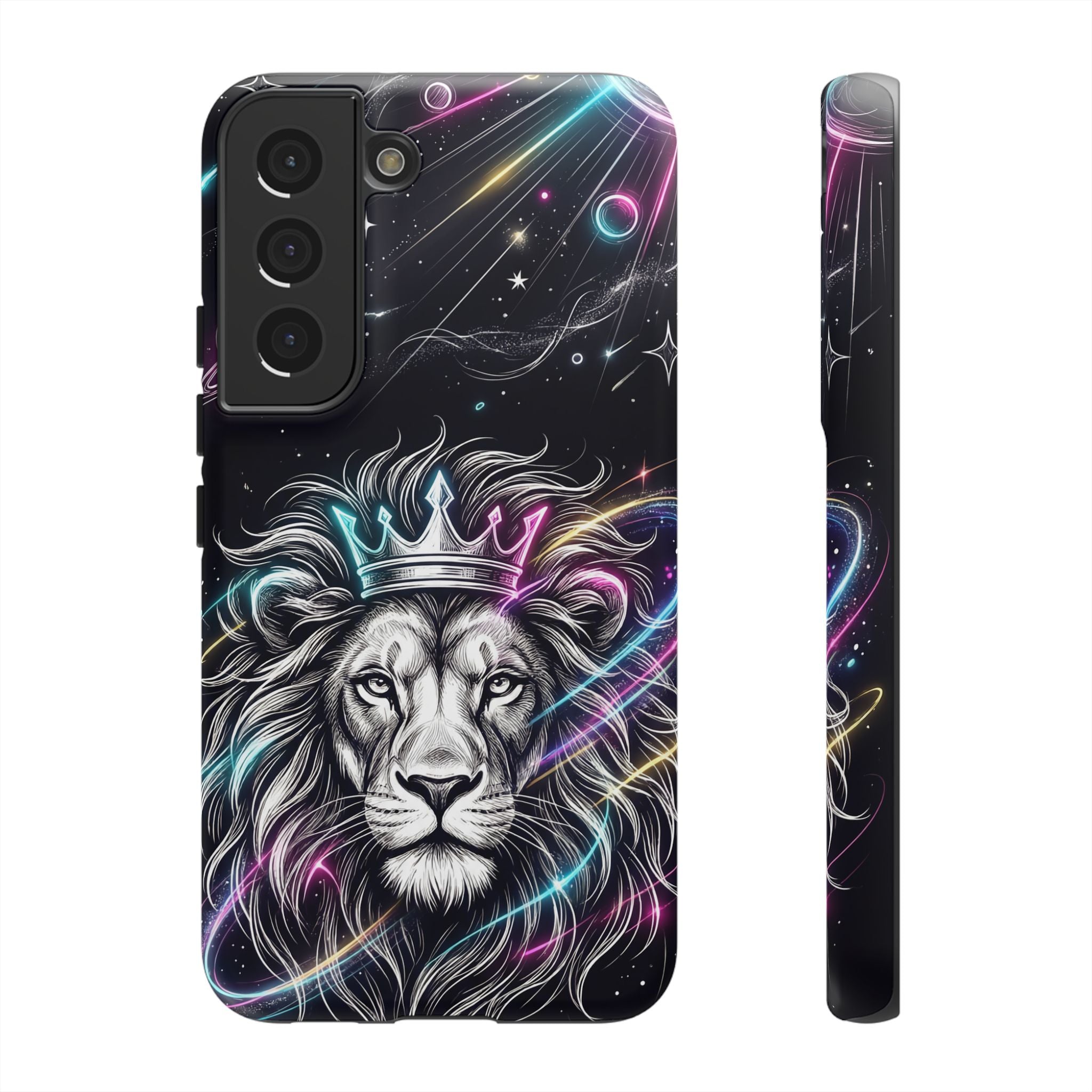 Galaxy Lion Samsung Galaxy Phone Case | Neon Crowned Lion Protective Case
