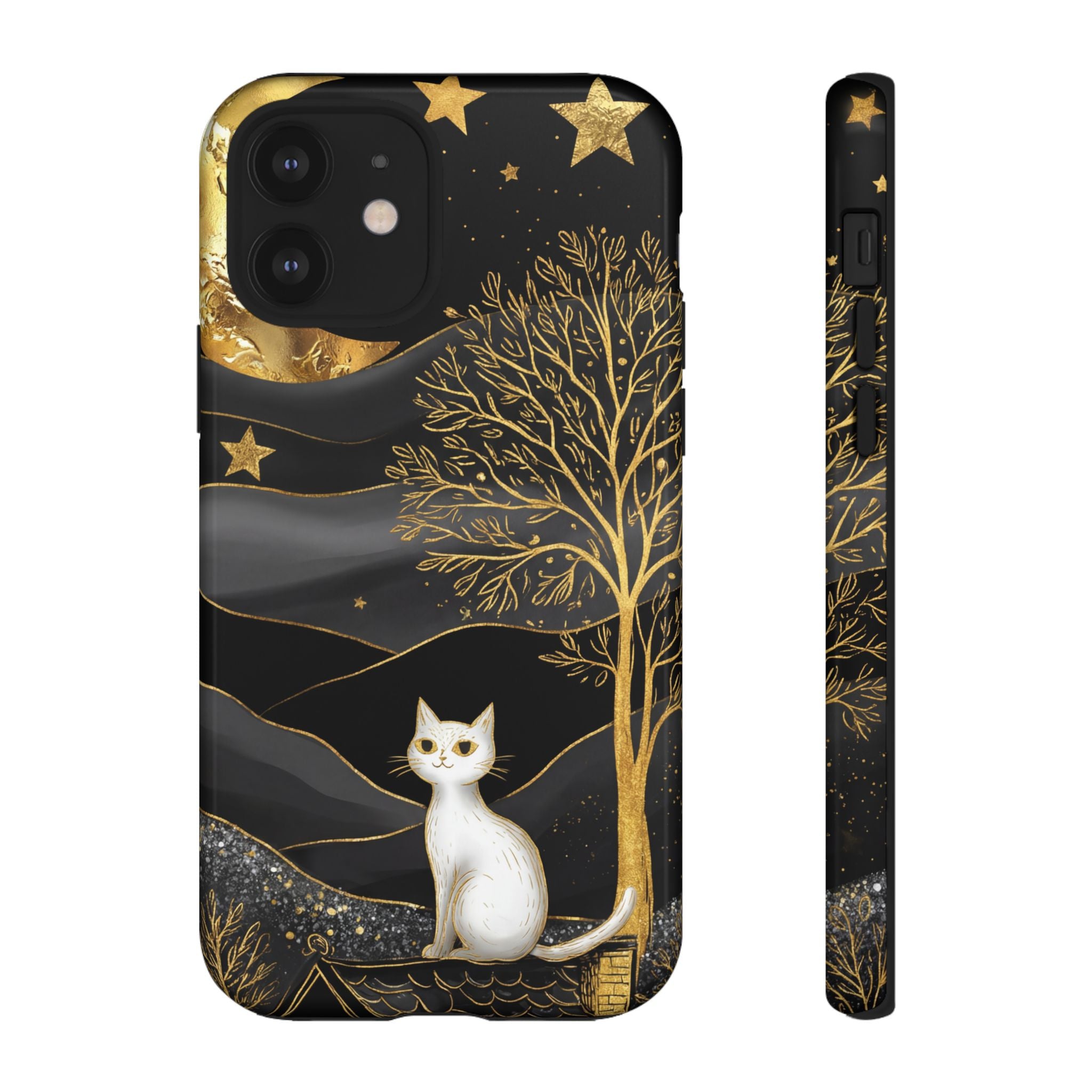 Celestial Cat iPhone Case | Gold Moon & Star iPhone Cover