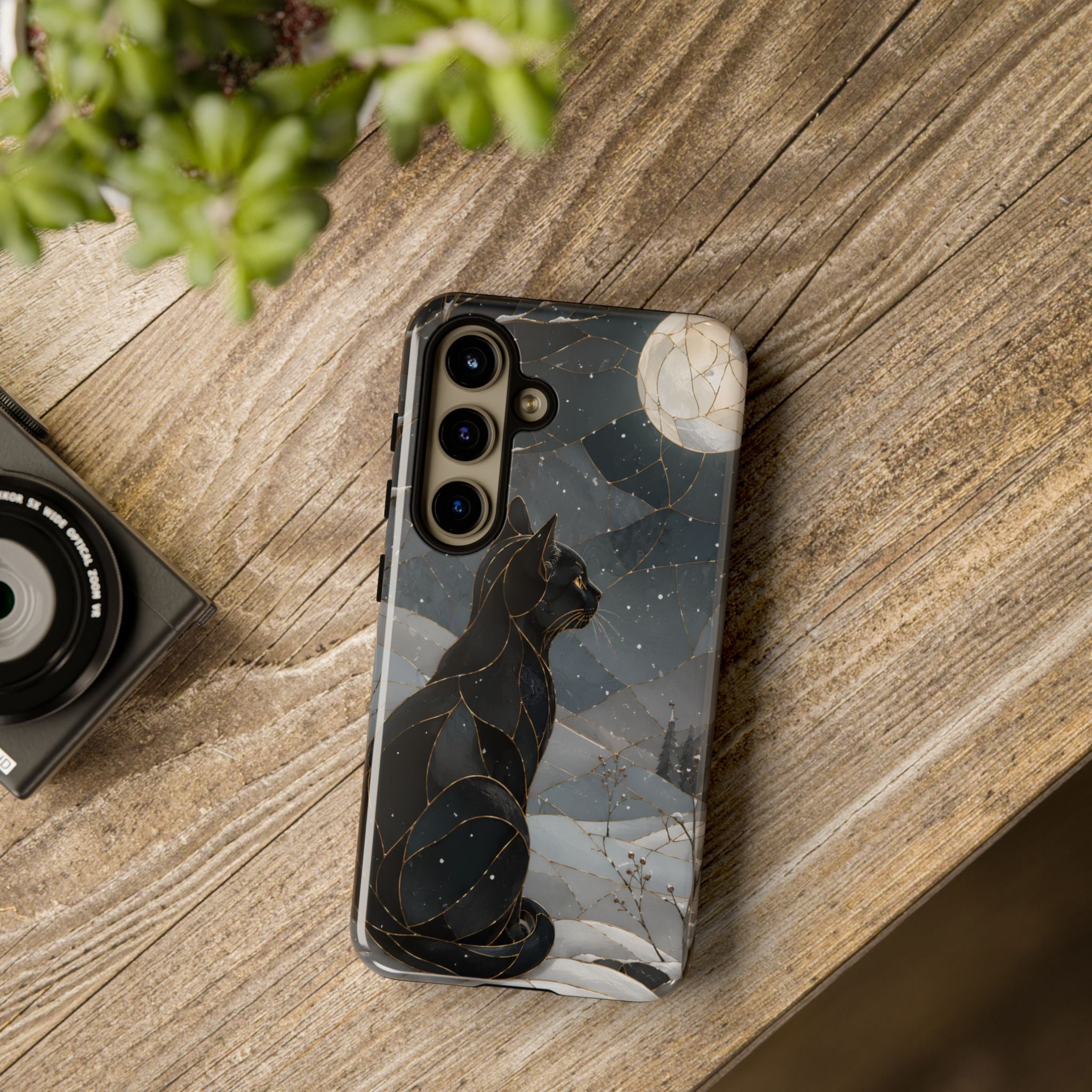 Black Cat Samsung Galaxy Phone Case | Moonlit Winter Phone Case