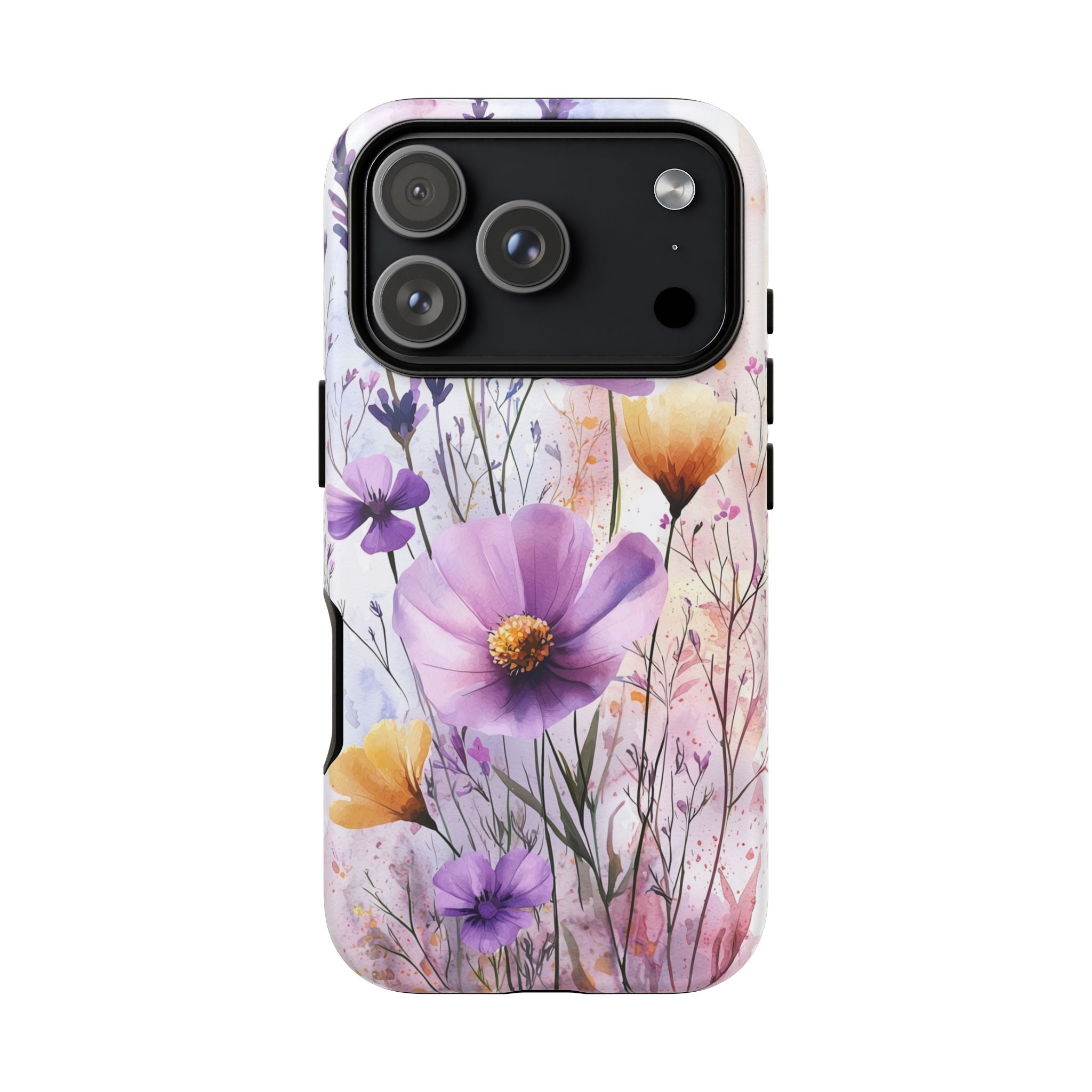 Floral Watercolour Tough iPhone Case | Purple & Yellow Wildflowers