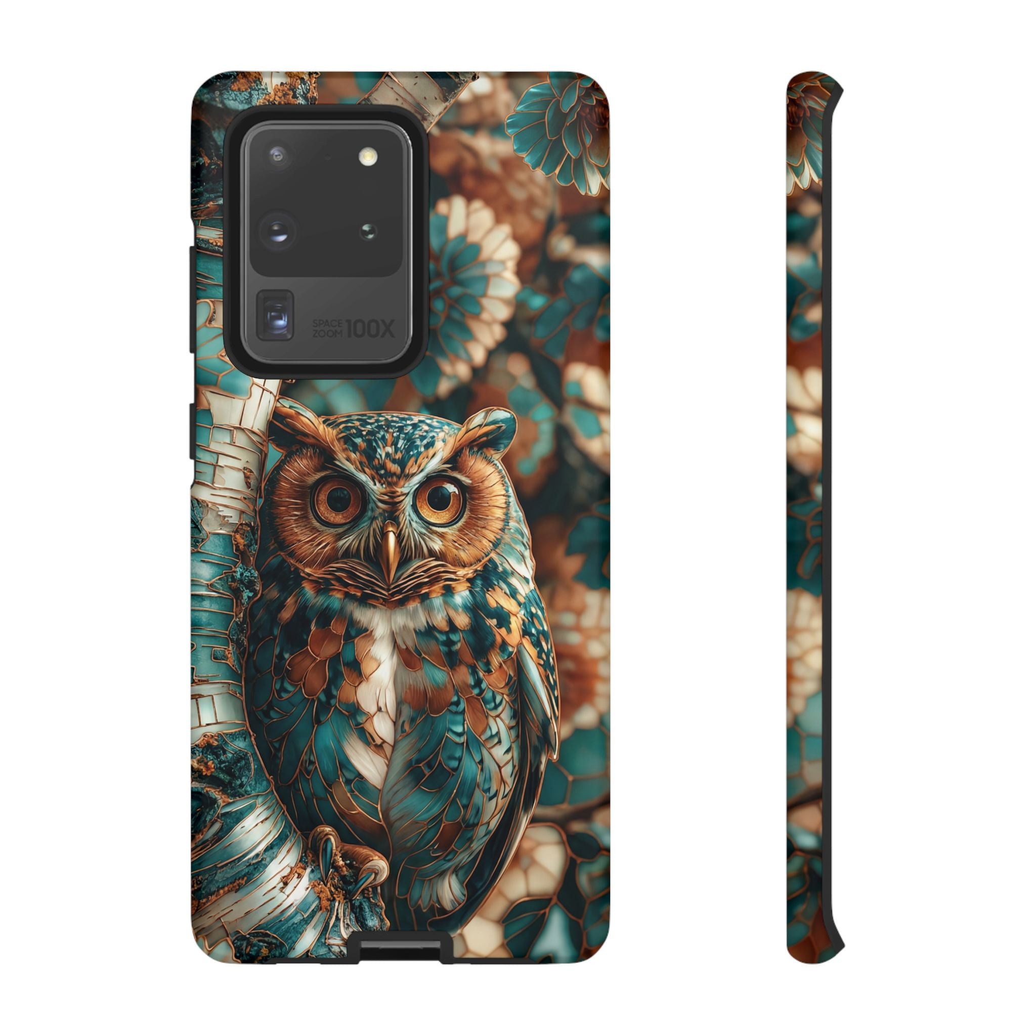 Owl Forest Tough Samsung Galaxy Case | Teal & Brown Rustic Wildlife Protective Cover