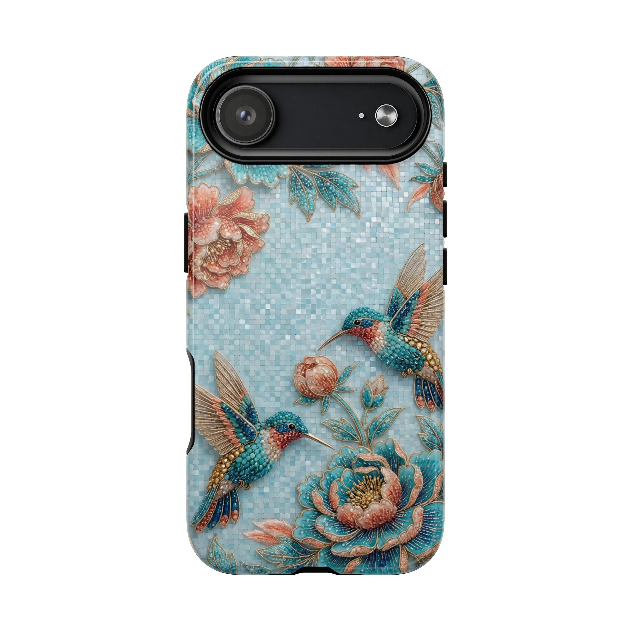 Hummingbird Floral Tough MagSafe iPhone Case | Vintage Blue Garden Design