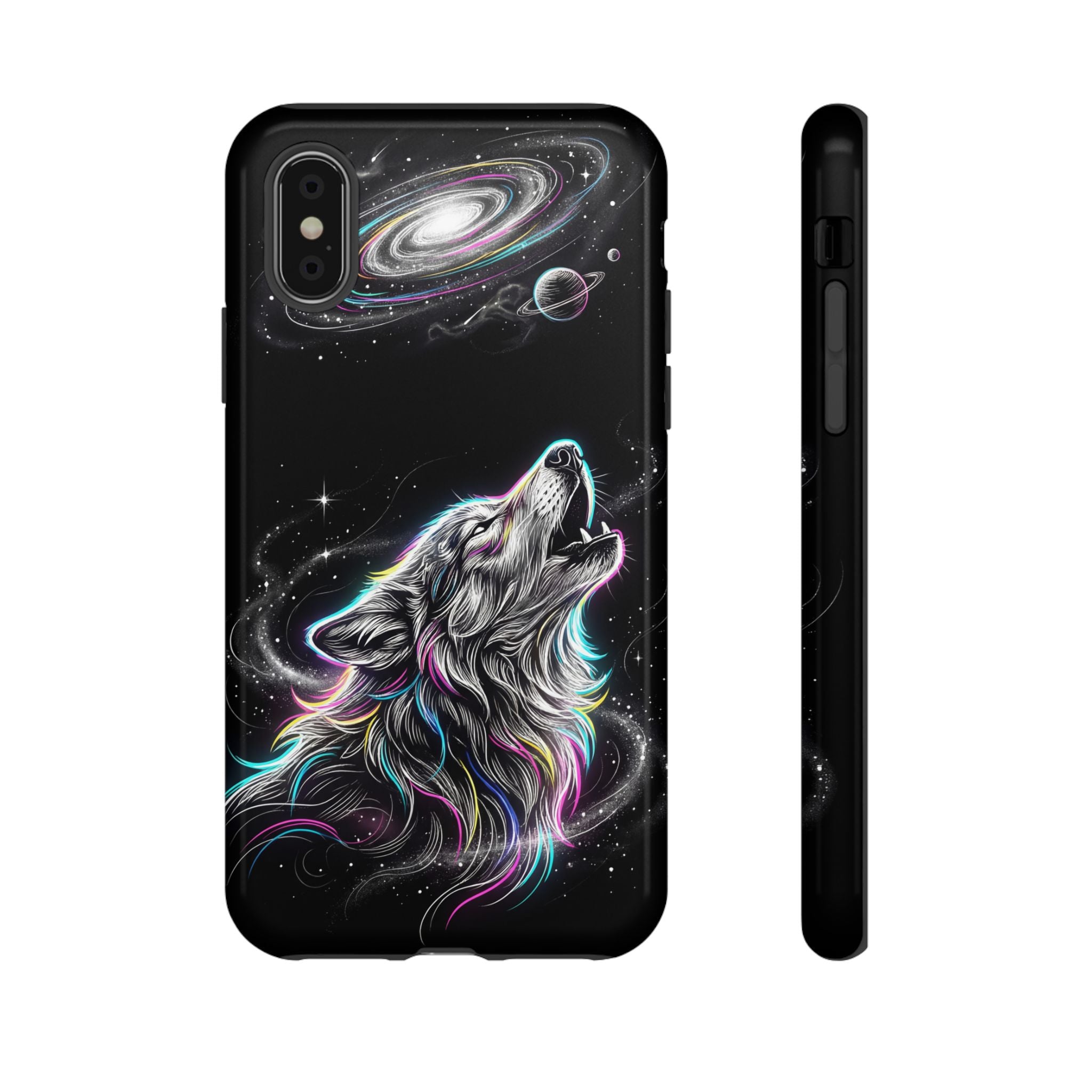 Wolf Galaxy Tough iPhone Case | Colorful Howling Wolf Space Design
