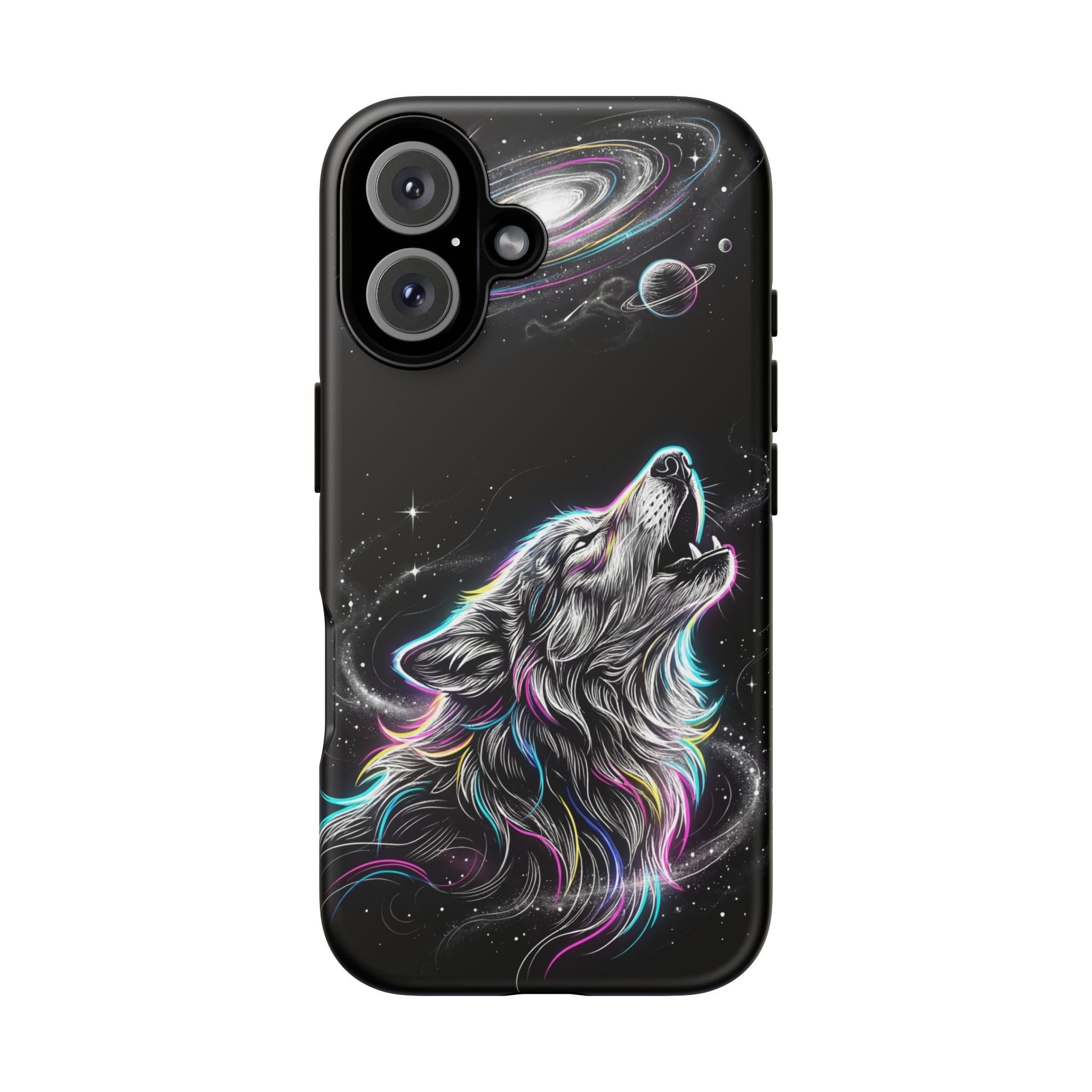 Wolf Galaxy Tough iPhone Case | Colorful Howling Wolf Space Design