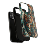 Custodia rigida per iPhone Owl Forest | Custodia protettiva rustica con animali selvatici color verde acqua e marrone