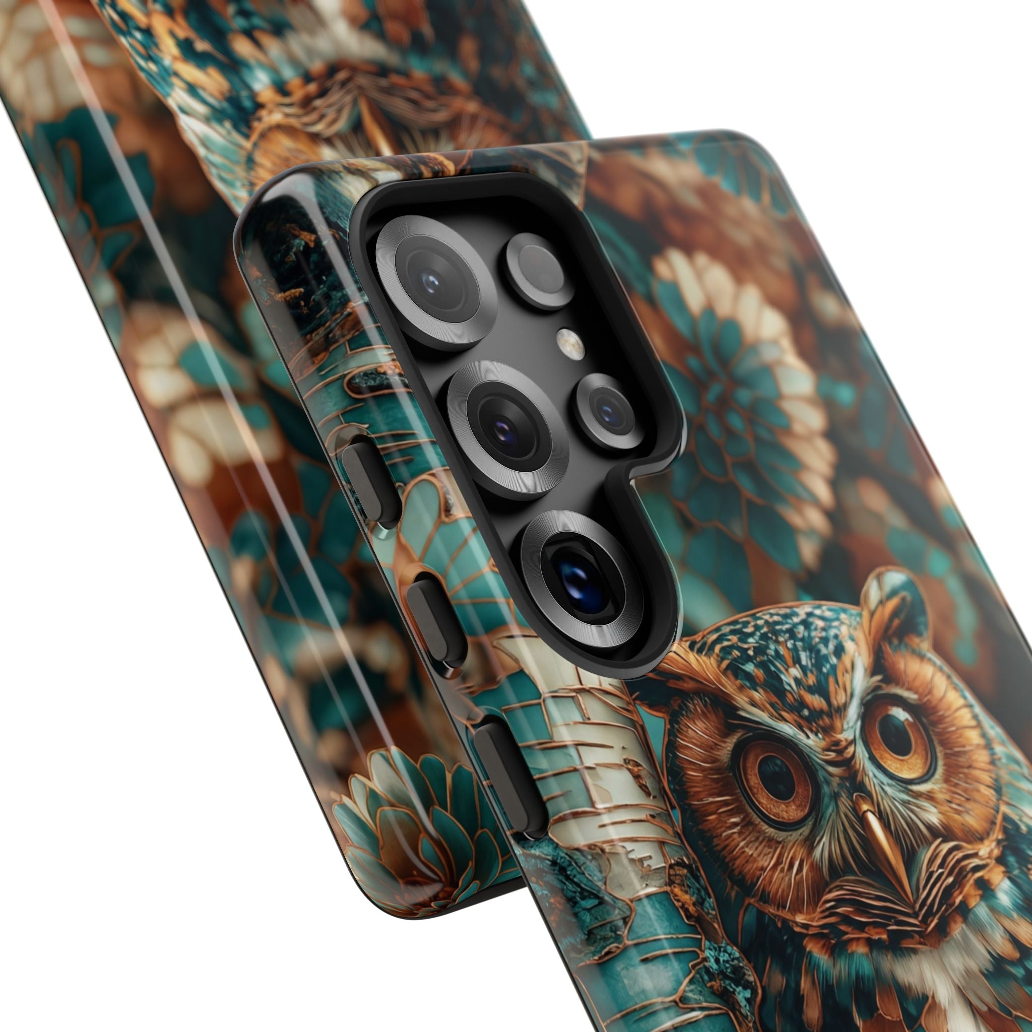 Owl Forest Tough Samsung Galaxy Case | Teal & Brown Rustic Wildlife Protective Cover