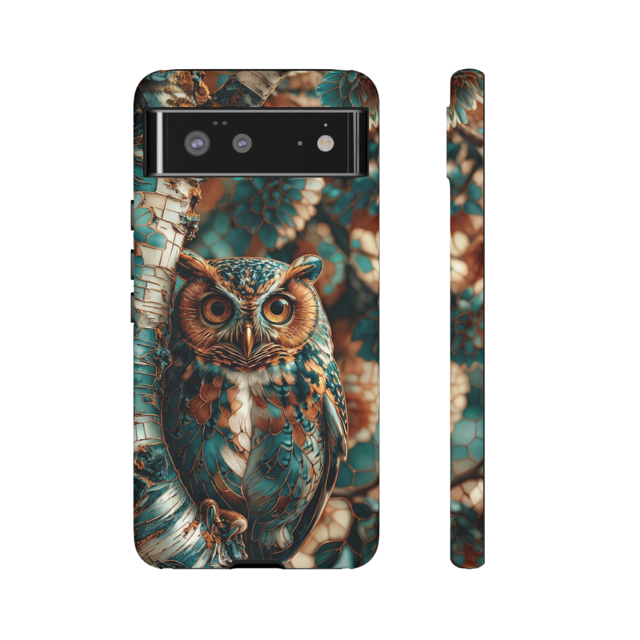 Owl Forest Tough Google Pixel Case | Teal & Brown Rustic Wildlife Protective Cover