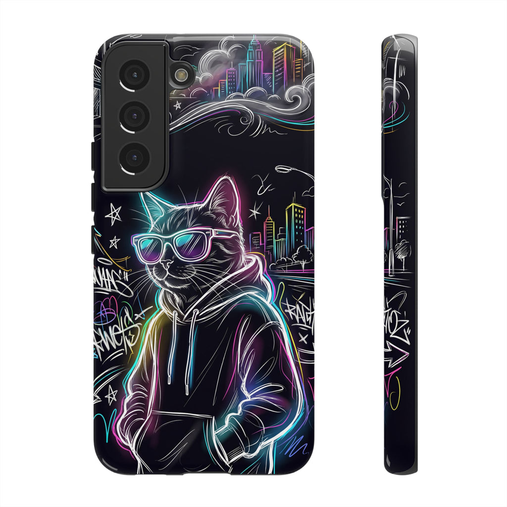Cool Hoodie Neon Street Cat Samsung Galaxy Phone Case