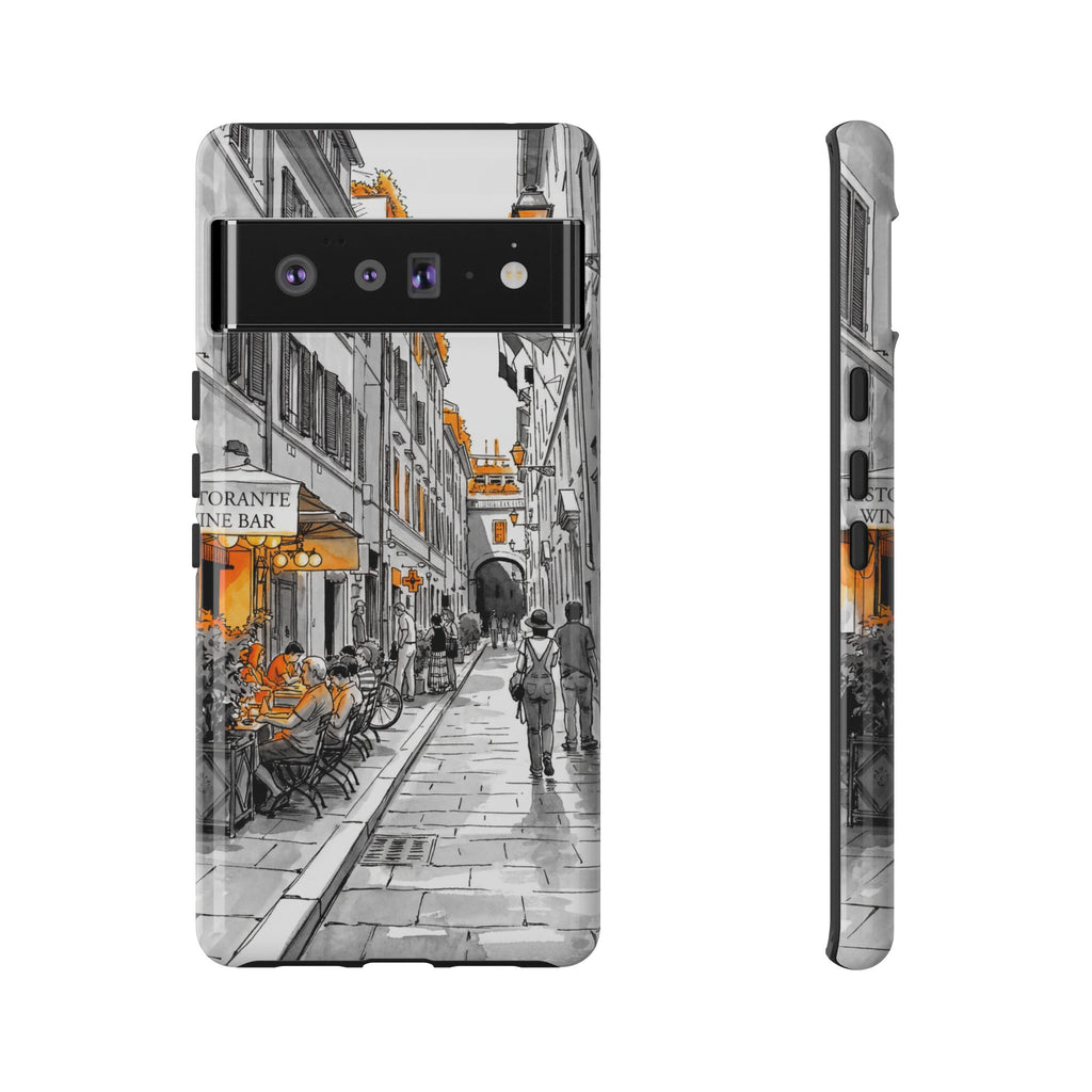 Italy Street Samsung Galaxy Case | Black & White Cityscape with Orange Accents