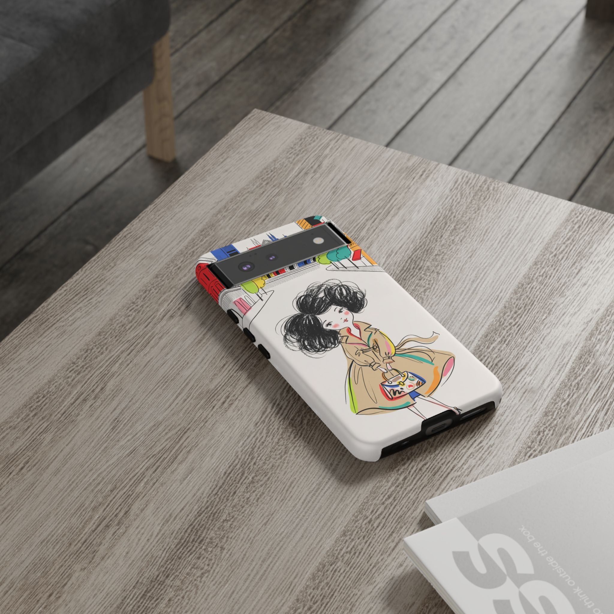 Illustrated Trench Coat Fashion Chic City Girl Google Pixel Phone Case