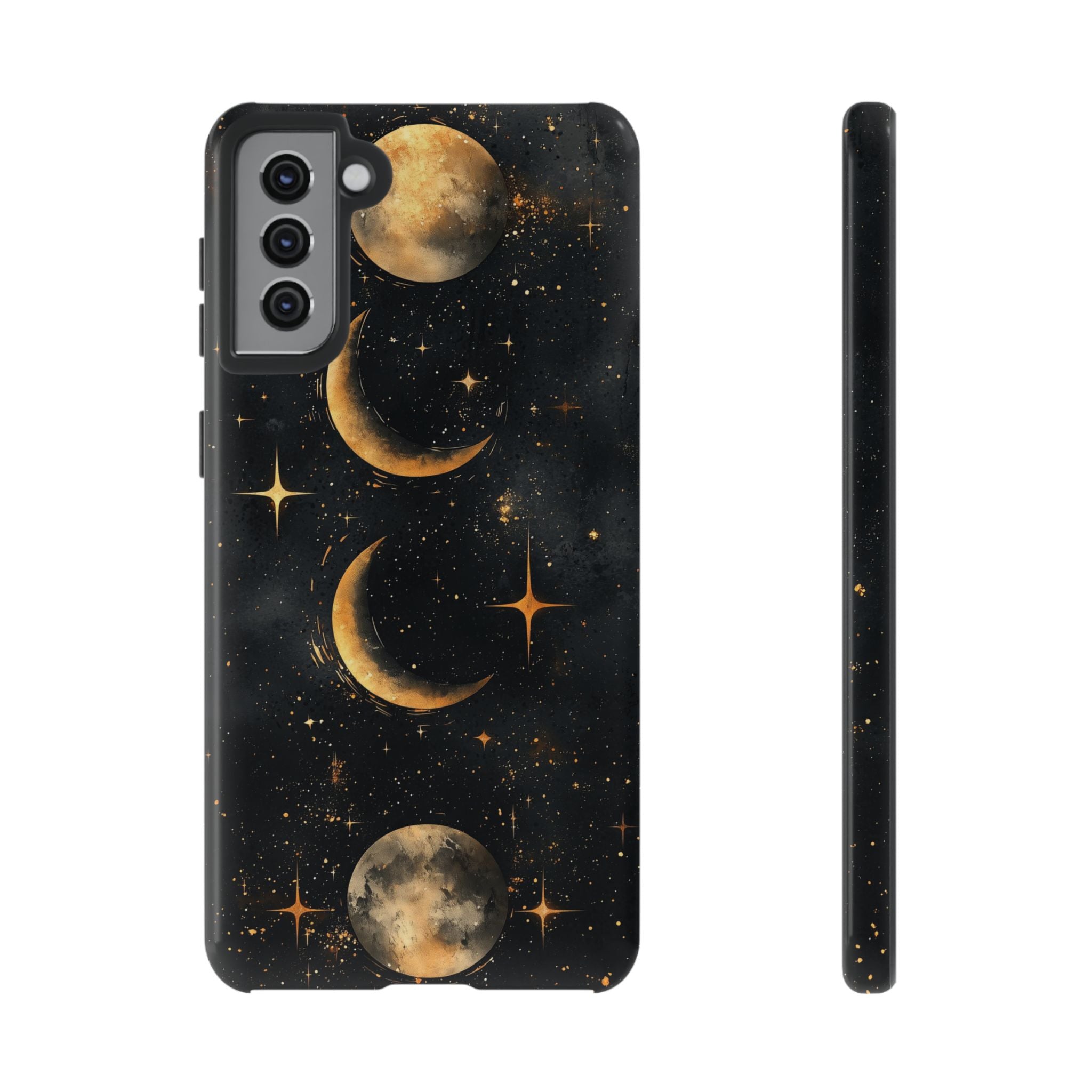 Celestial Moon Phases Tough Samsung Galaxy Case | Gold Crescent & Full Moon Galaxy Design