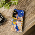 Mediterranean Village Samsung Galaxy Phone Case | Scenic Sailboat & Lemon Grove Design