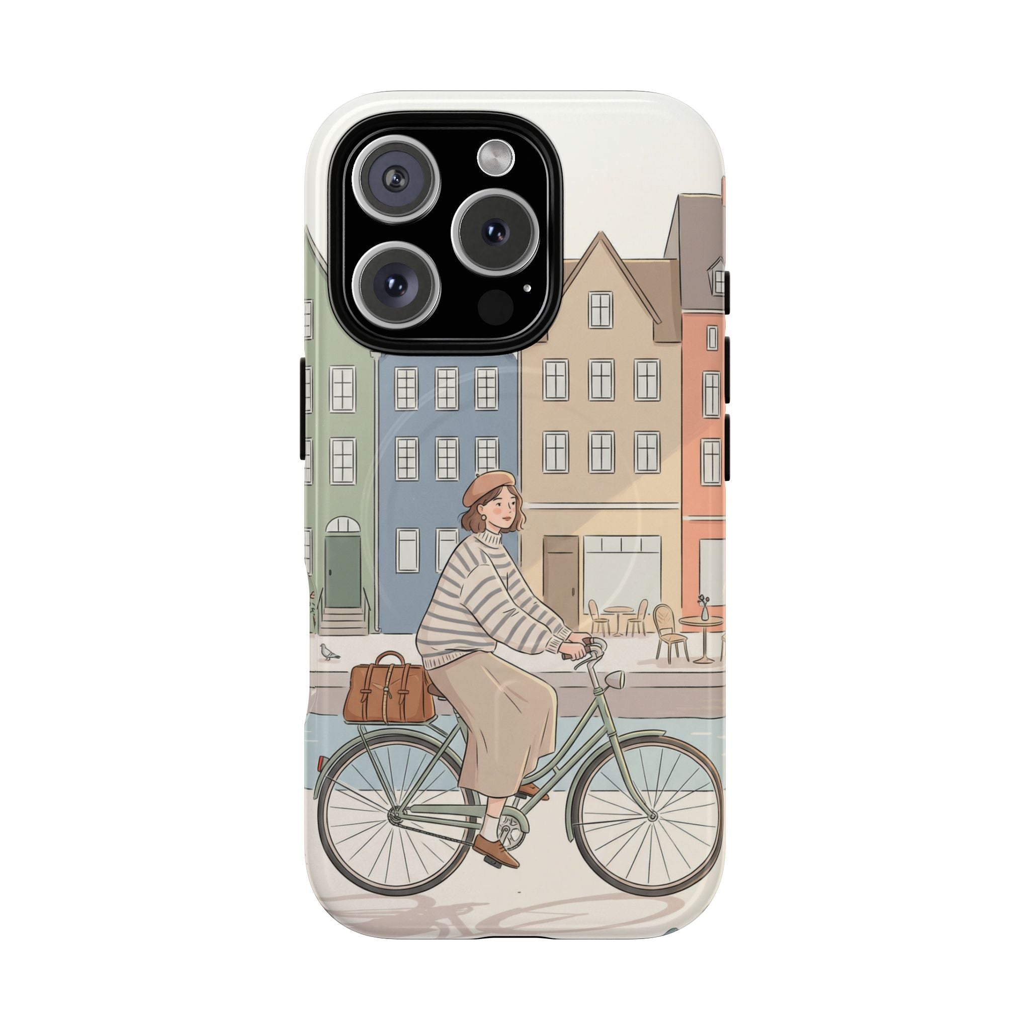 City Bike MagSafe iPhone Case | Cozy European Street Illustration Tough Cases