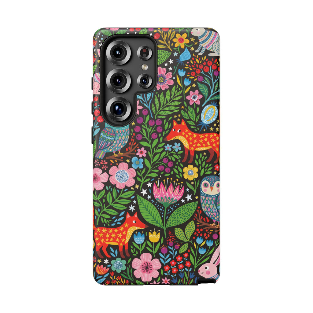 Floral Woodland Samsung Galaxy Phone Case | Colourful Fox & Owl Protective Cover