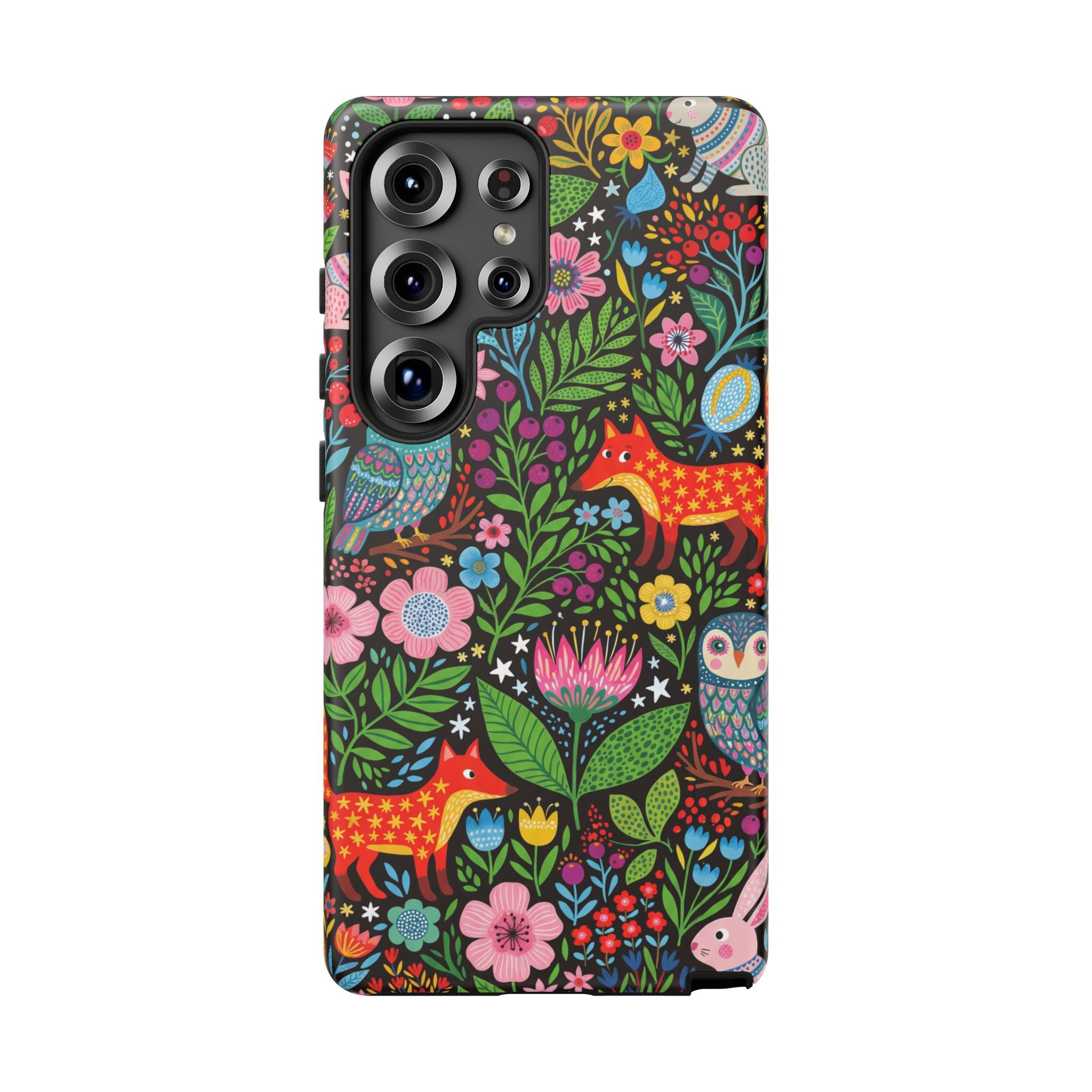 Floral Woodland Samsung Galaxy Phone Case | Colourful Fox & Owl Protective Cover
