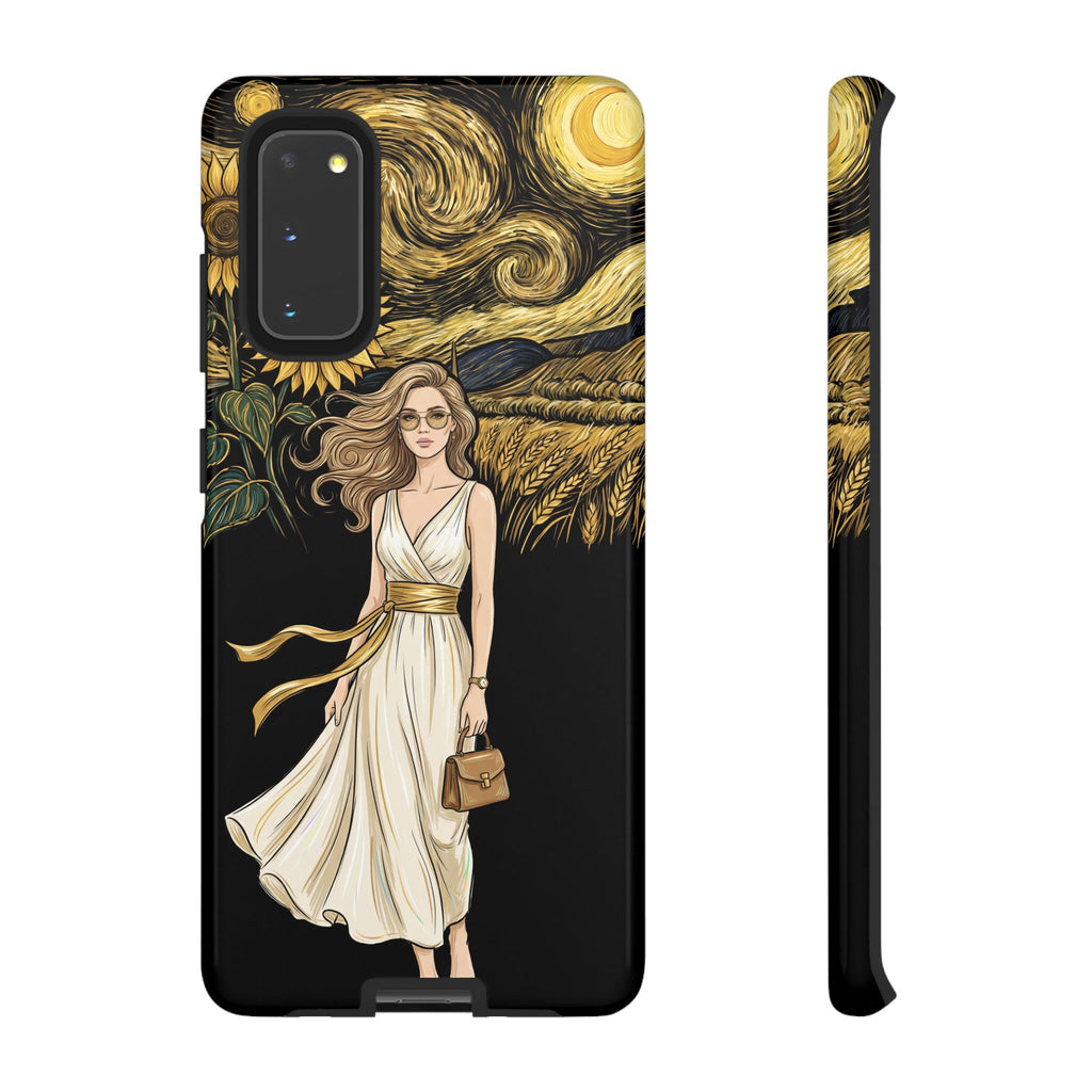 Cover per telefono Samsung Galaxy "Notte di girasoli" | Donna in abito fluente stile Van Gogh