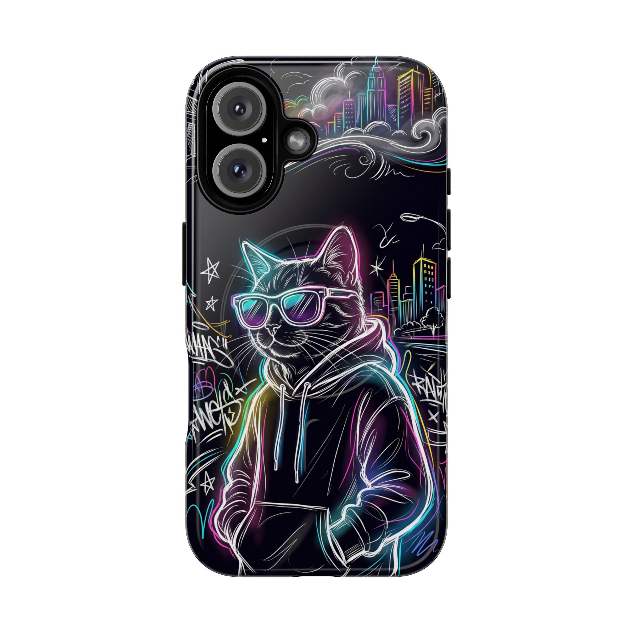 Cool Hoodie Neon Street Cat MagSafe iPhone Case