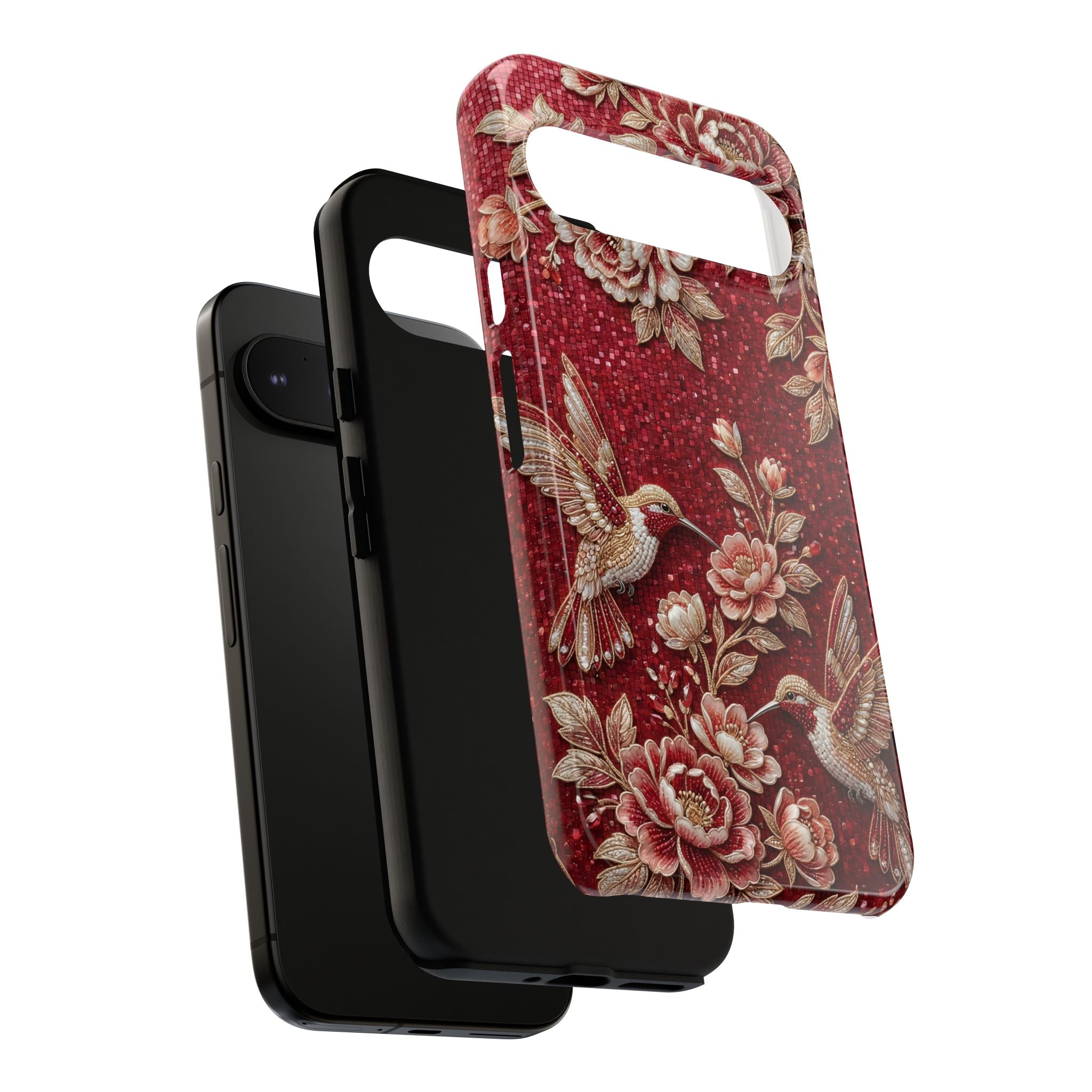 Floral Hummingbird Tough Case | Vintage Red Google Pixel Phone Case
