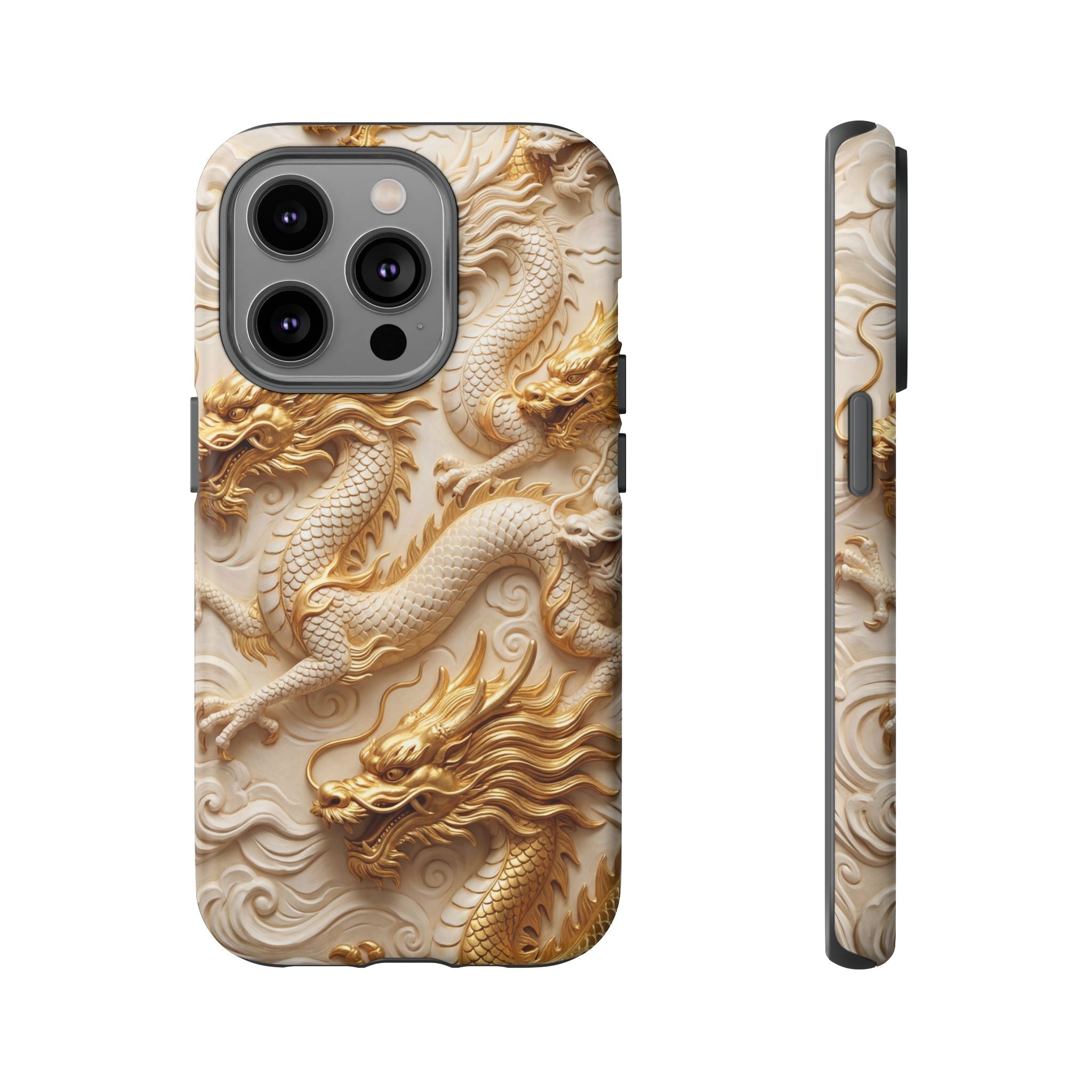 Dragon Relief iPhone Case — Gold Carved Dragon Protective Cover