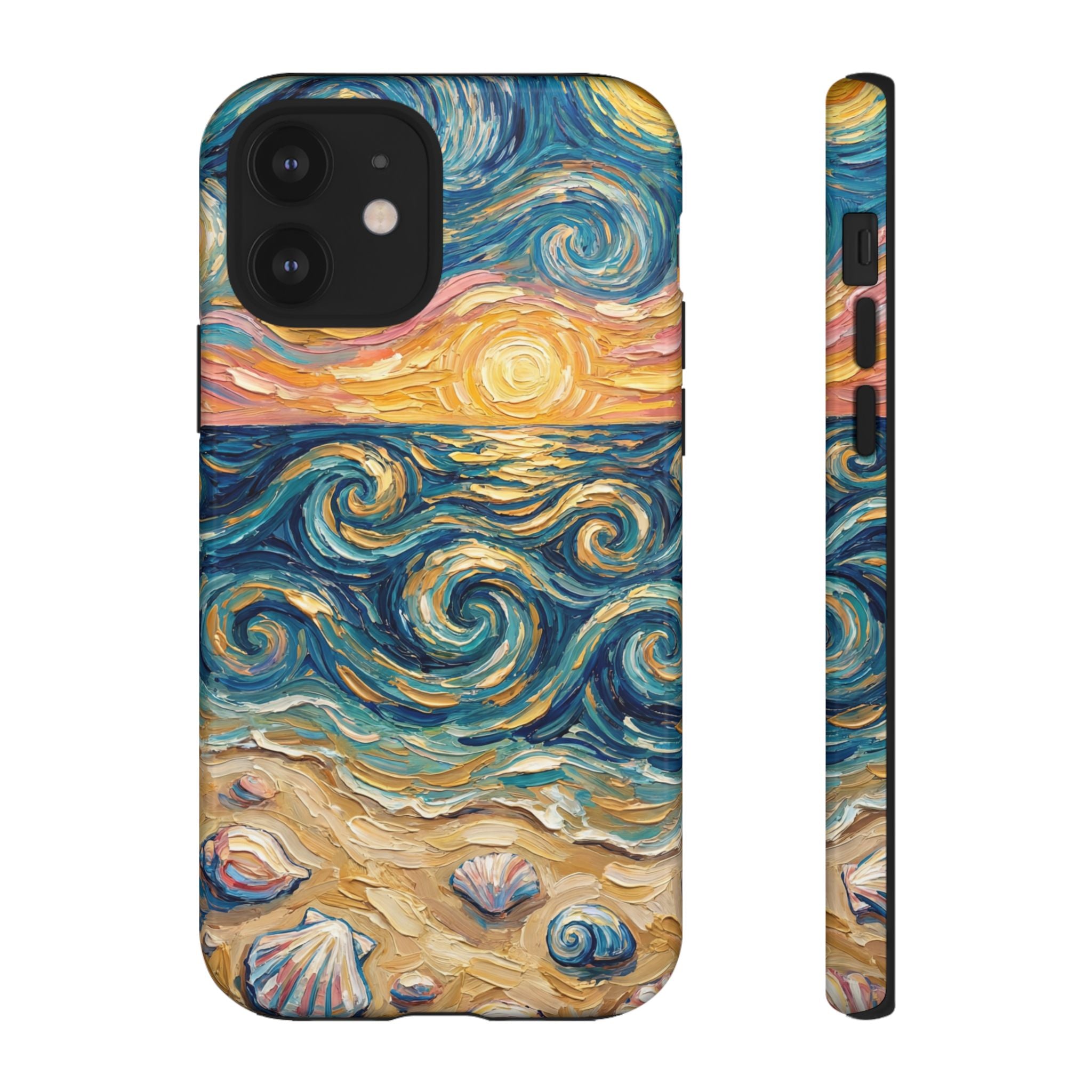 Sea Sunset iPhone Case — Van Gogh‑Style Beach Waves with Shells