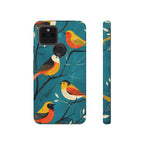 Bird Pattern Tough Google Pixel Phone Case | Colourful Songbirds on Teal Background