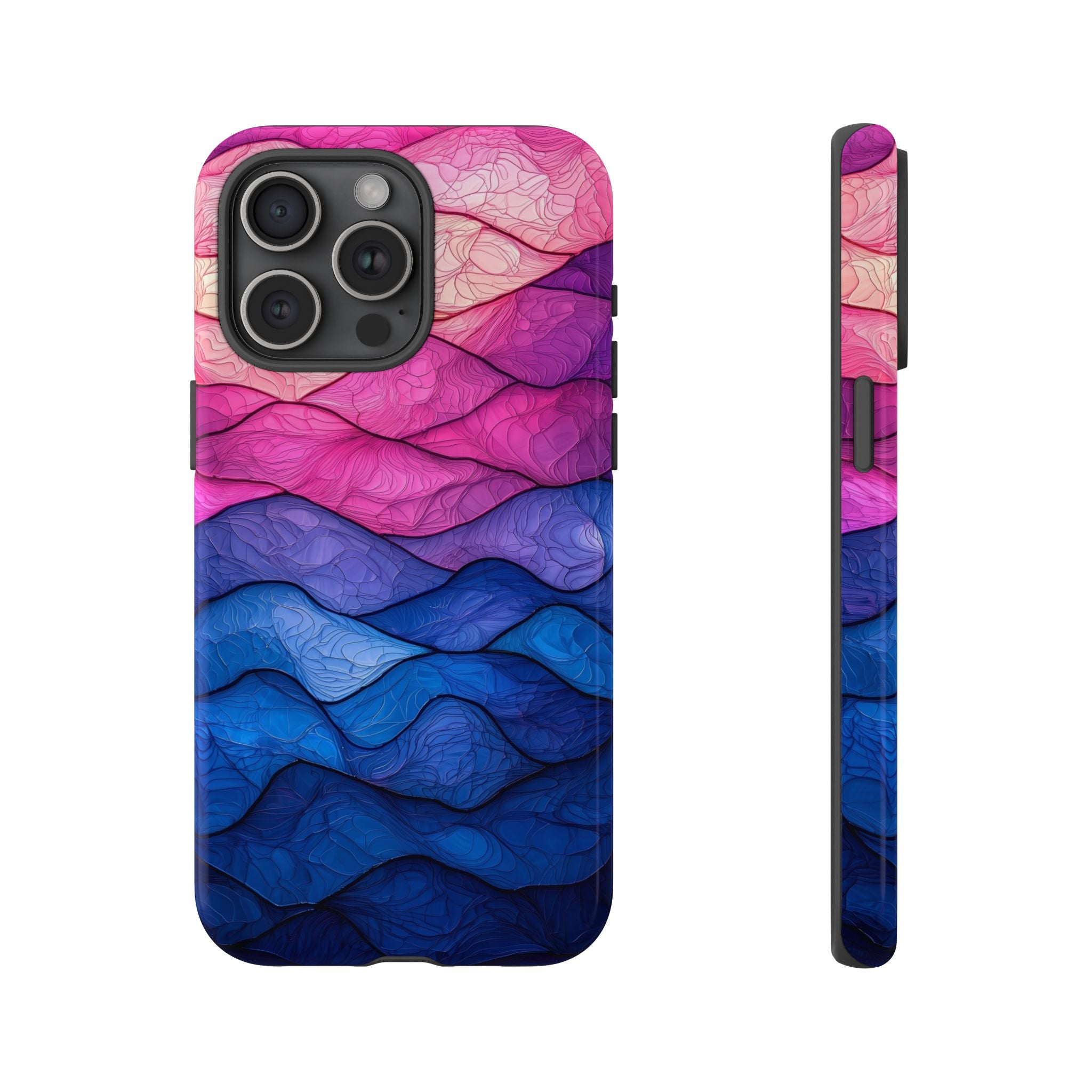 Abstract Ocean Waves iPhone Case — Pink & Blue Gradient Tough Case
